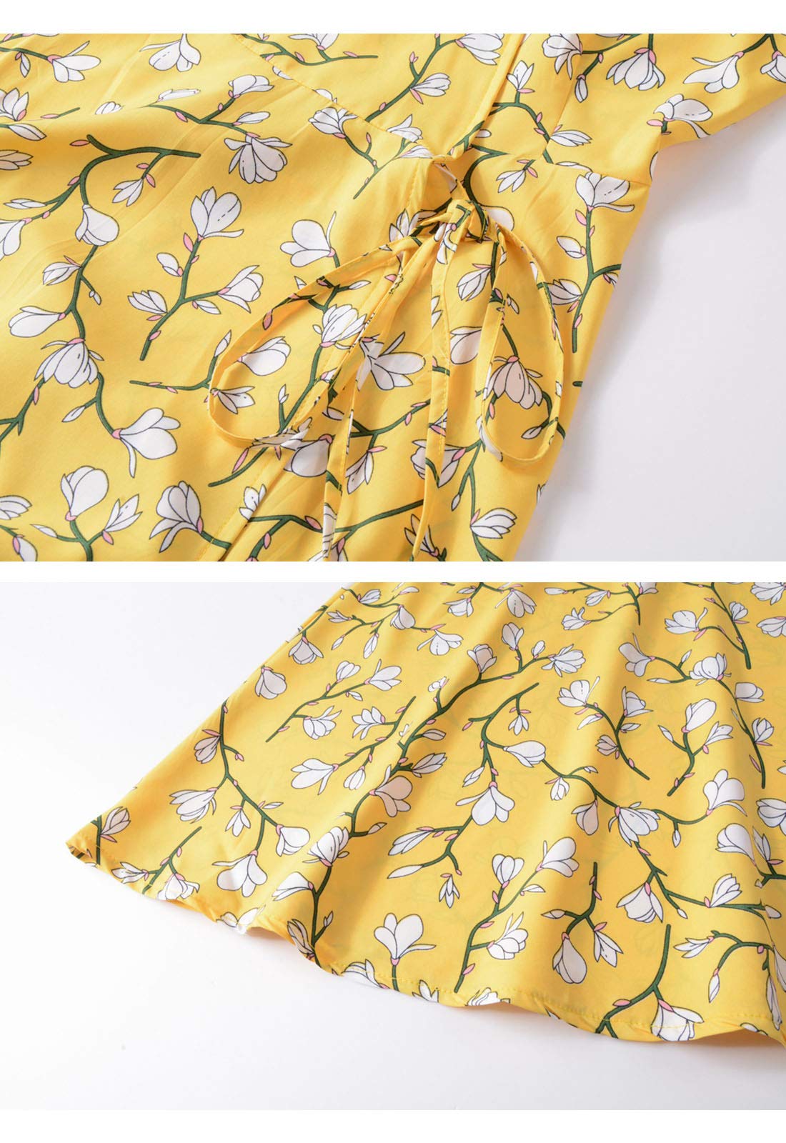 Flygo Floral Print Sun Dress - Bohemian Beach Dress for Women, Flowy Chiffon Midi Summer Dress with Pockets | Perfect for Vacation, Beach Party & Outdoor Date