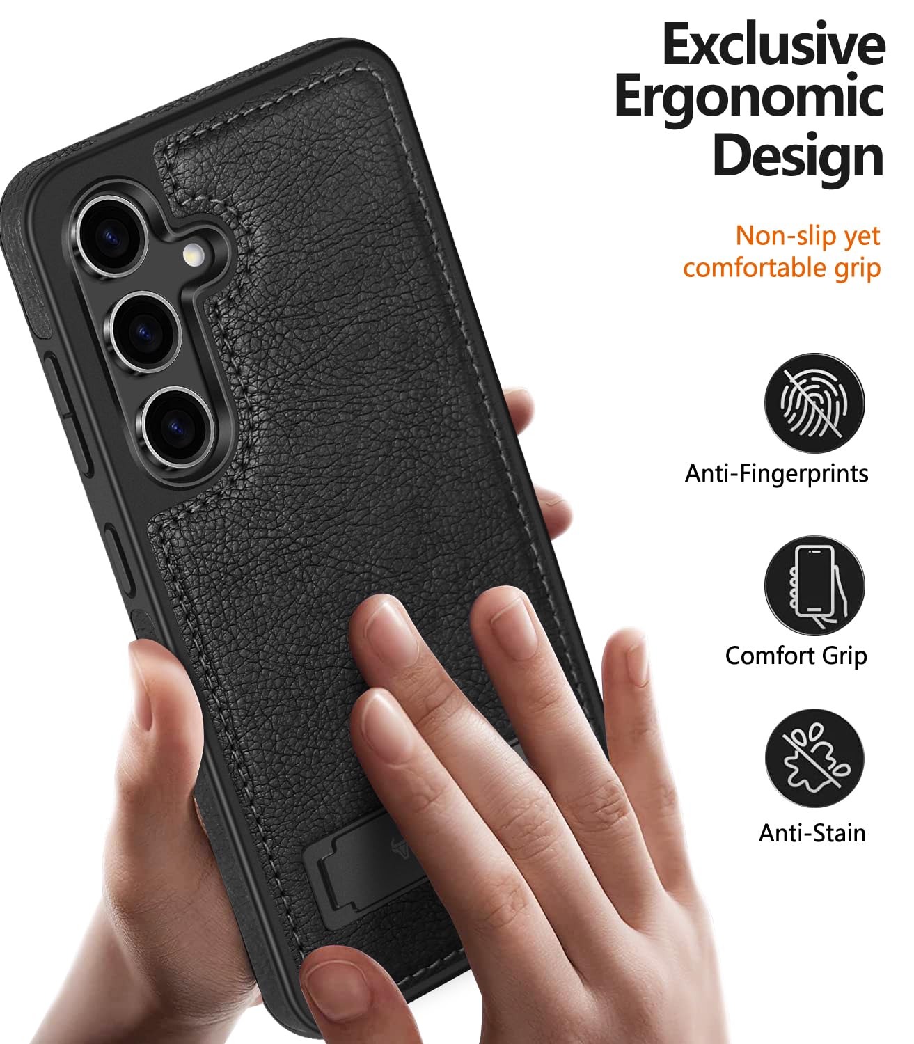 Premium Leather Case for Galaxy S24 with Stand - Slim Protective Cover for Men & Women | Perfect for Work & Travel (Black)