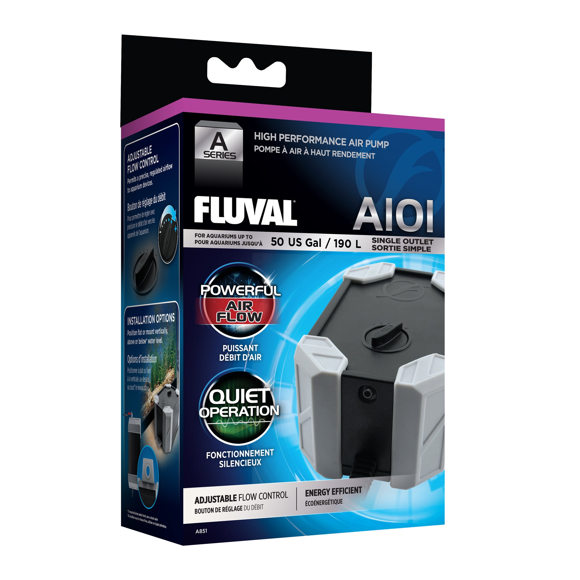 Fluval A101 A Series Aquarium Air Pump - Quiet & Efficient for Tanks Up to 50 Gallons - Perfect for Home, Office & Fish Tank Oxygenation