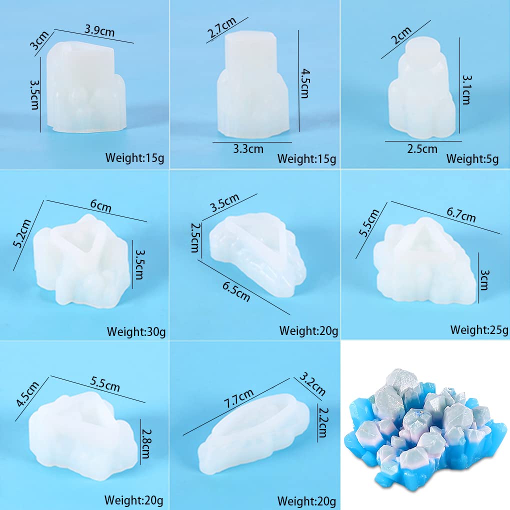 FineInno 8-Piece Crystal Resin Molds Set - Premium Silicone Cluster Molds for DIY Jewelry, Epoxy Crafts, Candles & Isomalt - Druzy Gem & Iceberg Molds for Resin Art, Home Decor & Gift Making