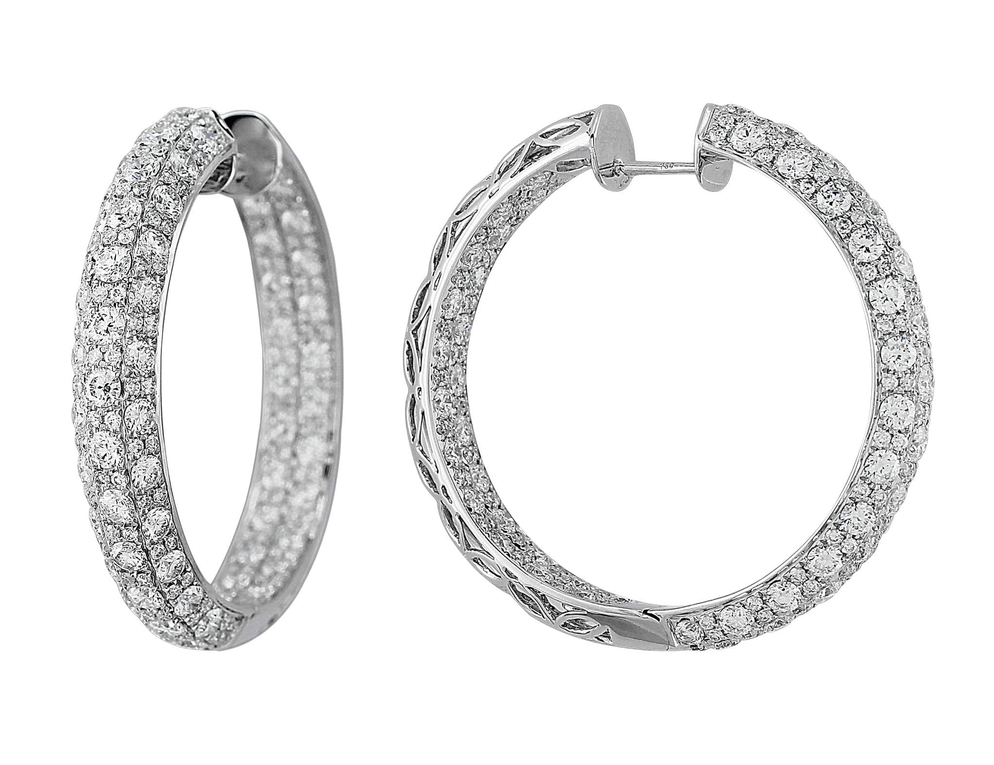 18K White Gold Diamond Scroll Hoop Earrings for Women - Elegant Wedding, Party & Evening Wear Jewelry