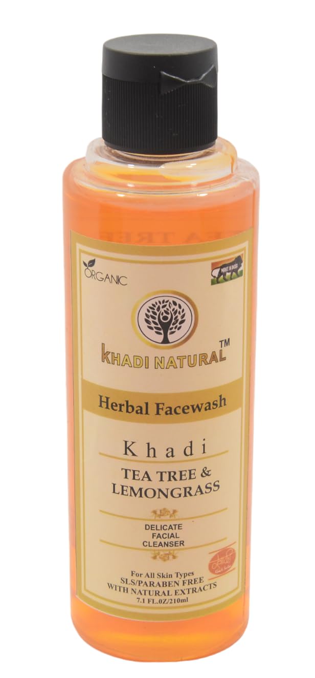 Khadi Natural Tea Tree & Lemongrass Face Wash 210ml - Refreshing Cleansing Foam for Acne-Prone & Oily Skin | Deep Pore Cleanser with Antibacterial Properties | Perfect for Morning & Night Skincare Routine