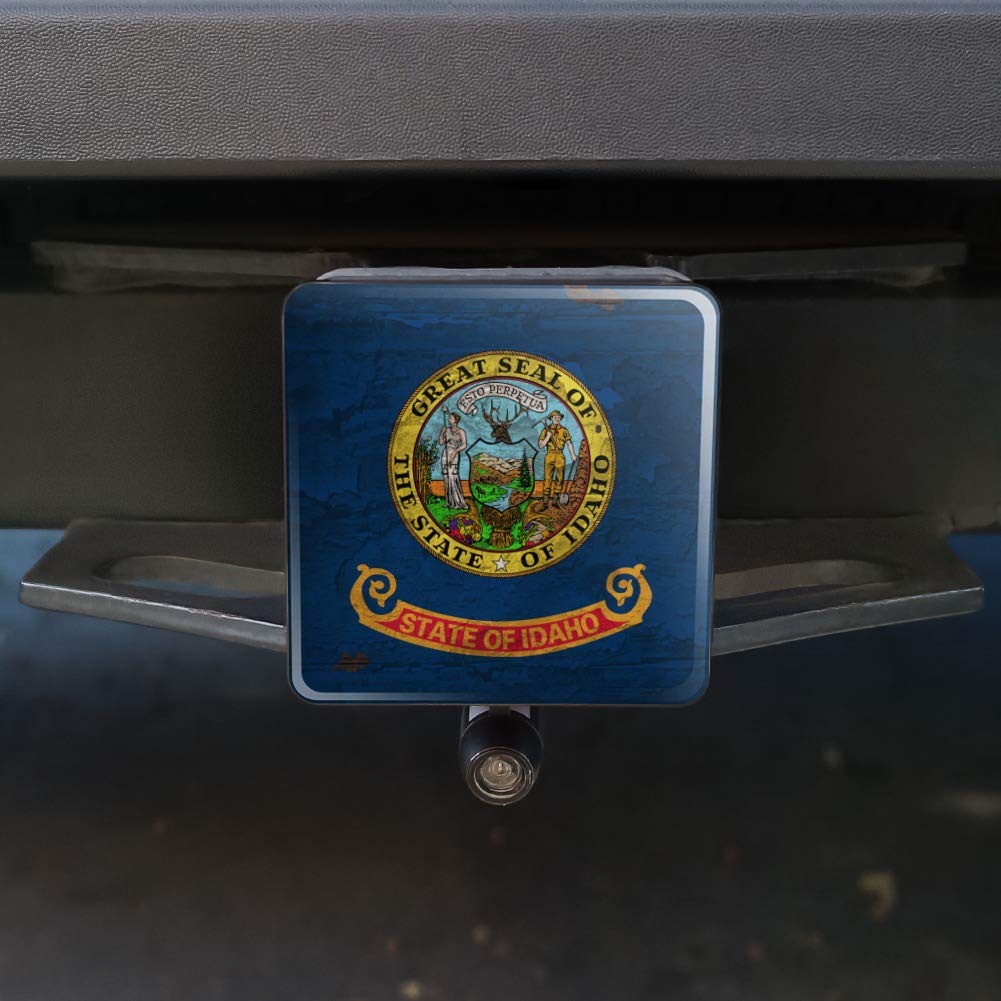 Rustic Distressed Idaho State Flag Hitch Cover Plug - USA Made Trailer Accessory for Trucks & SUVs - Perfect for Road Trips, Camping & Outdoor Adventures