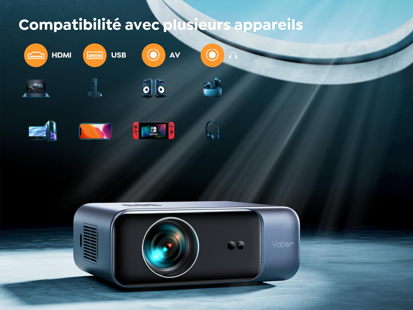 YABER V9 4K WiFi 6 Bluetooth Projector - 30000 Lumens, Auto Focus & Keystone, 2x6W Speakers, Native FHD 1080P Portable Video Projector for Home Theater, Outdoor Movies, Smartphone & TV Stick Streaming