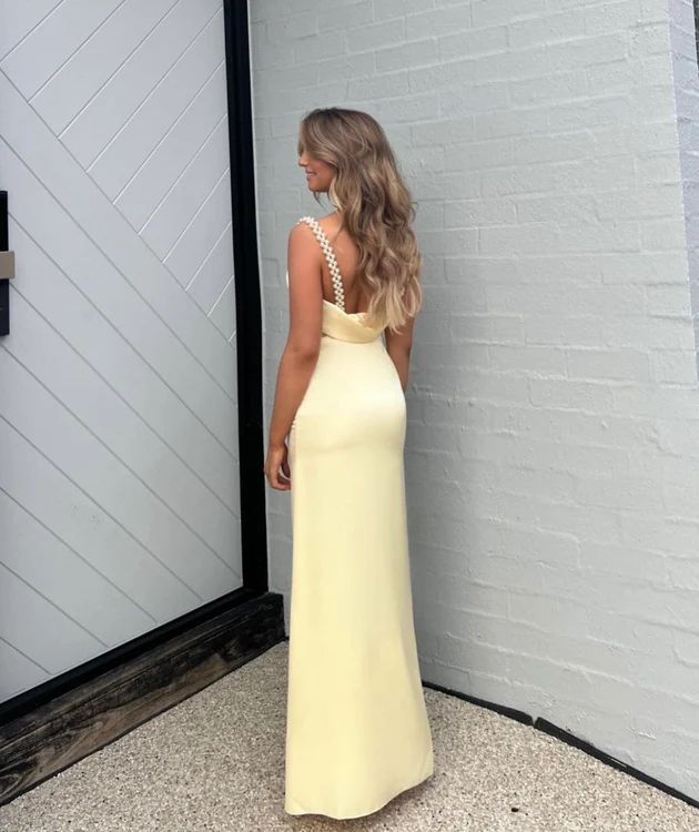 Elegant A-Line Satin Evening Gown with Pearl Strap - Long Prom Dress J2686 for Formal Parties, Weddings & Special Occasions
