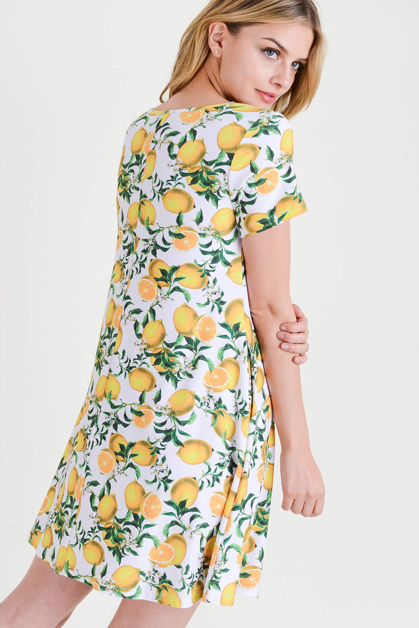 ICONOFLASH Women's Floral Print Casual Summer Dress with Pockets - Short Sleeve Comfortable Beach Dress for Vacation, Outdoor & Daily Wear