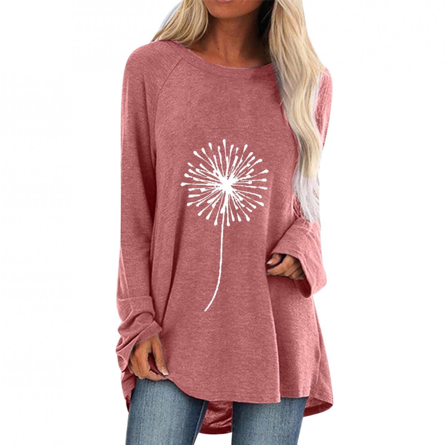 Women's Long Sleeve Crewneck Raglan Tunic Tops - Loose Fit Printed Casual Shirts for Fall & Summer | Basic Patterned Tees for Everyday Wear, Work & Weekend Outfits
