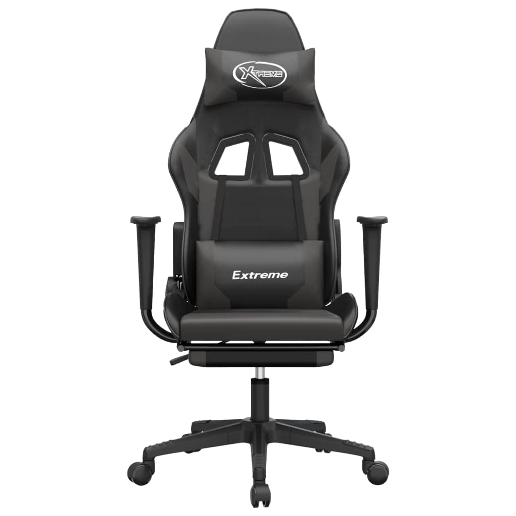 Premium Gaming Chair with Adjustable Footrest - Ergonomic Computer & Office Racing Chair - Modern Black & Gray Faux Leather for Home, Lab & Internet Cafe - Perfect for Esports, Work & Relaxation