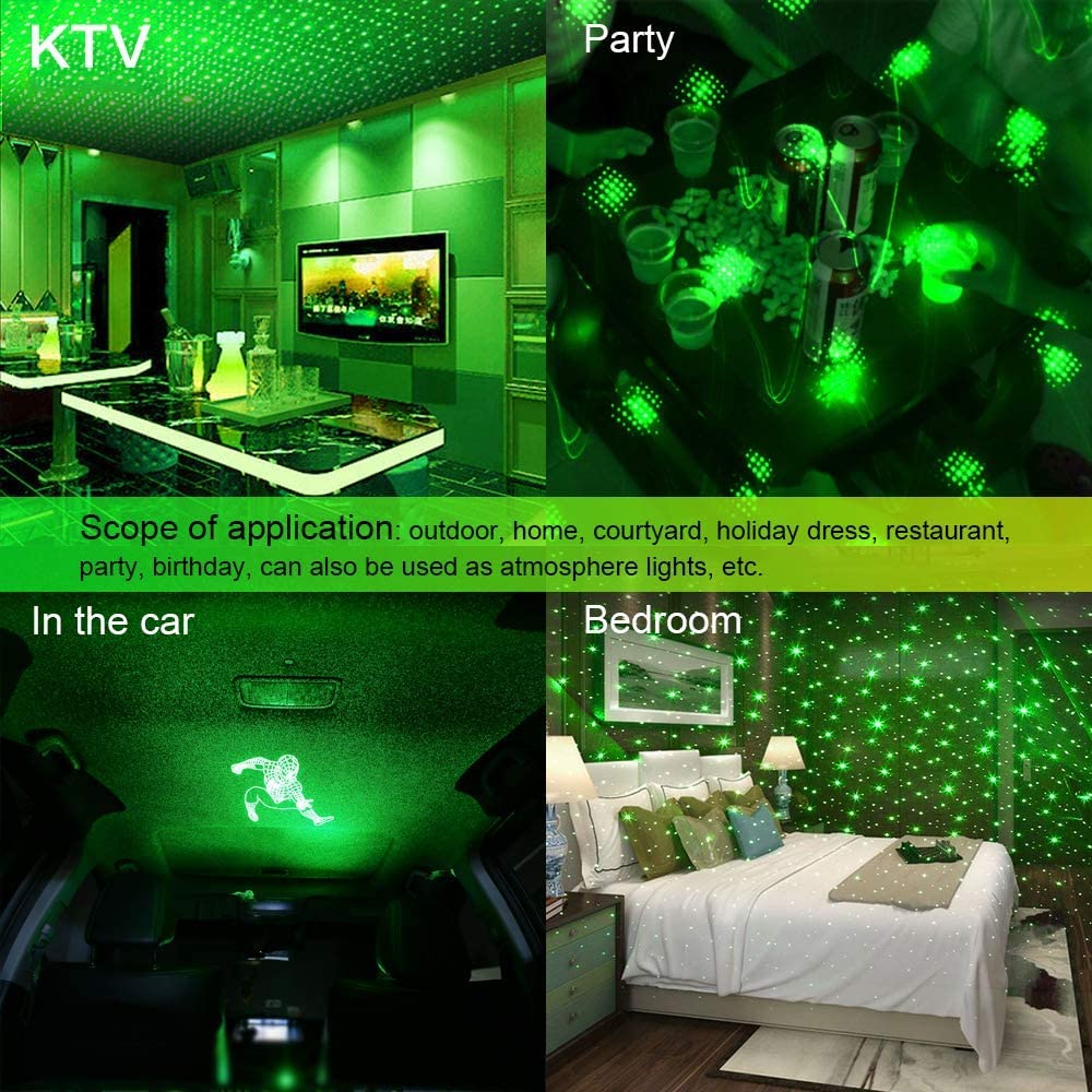USB Night Light with Adjustable Brightness - Car Roof & Bedroom Star Projector for Romantic Decor (Green & Red, 2 Pack) - Perfect for Kids' Rooms, Date Nights & Relaxing Ambiance