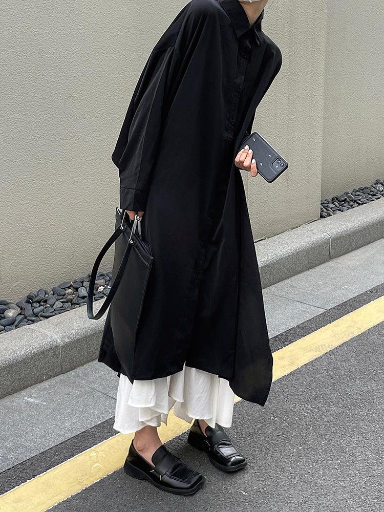 Lovevop Stylish Black Split Long Shirt & White Skirt Set - Women's Fashion Outfit for Casual Wear, Date Night & Office Attire