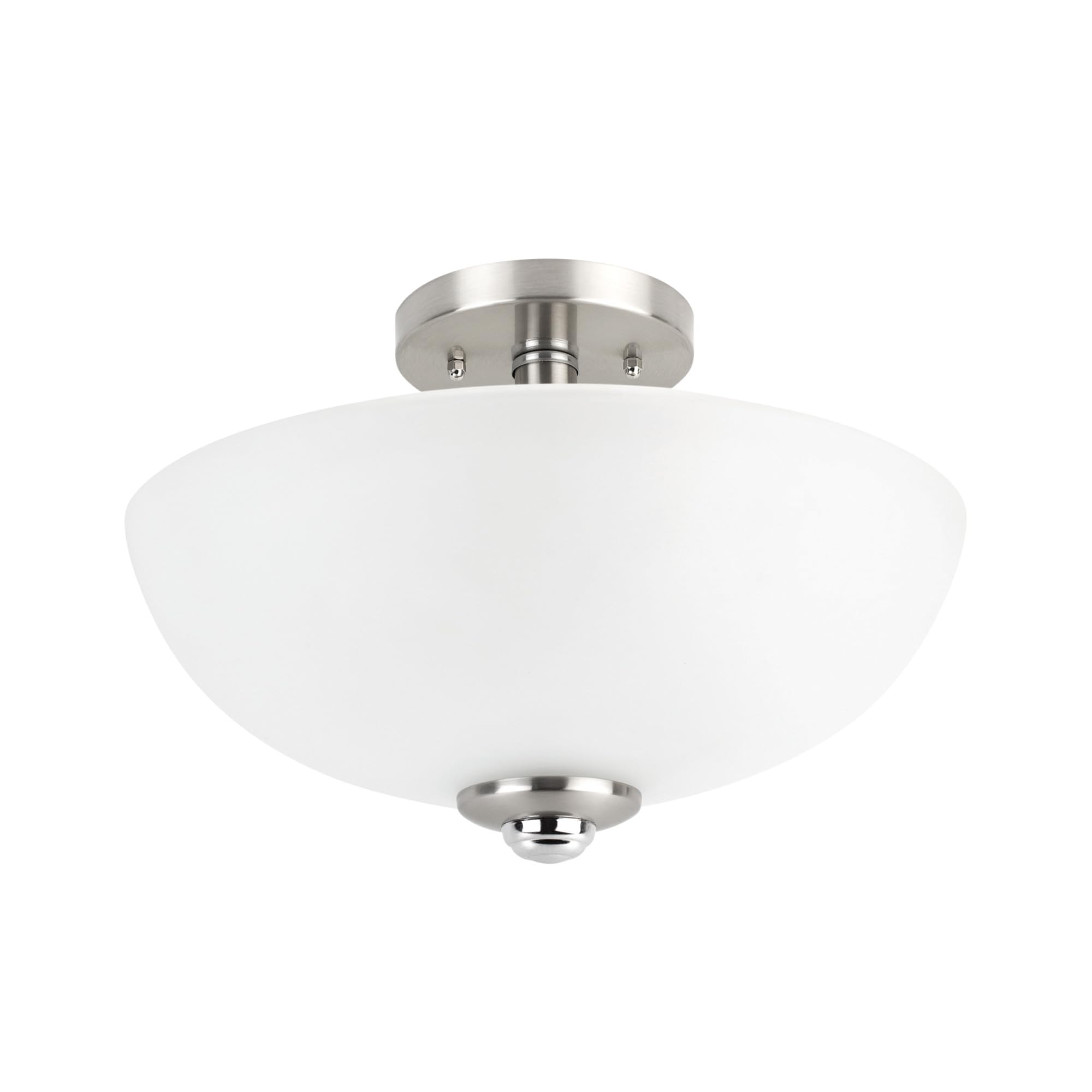 Globe Electric 63357 2-Light Semi-Flush Mount Ceiling Fixture - Brushed Nickel with Chrome Accents & Frosted Glass Shade - Perfect for Kitchen, Bathroom, Bedroom, Closet & Home Lighting - Energy Efficient Indoor Ceiling Light for Modern Homes
