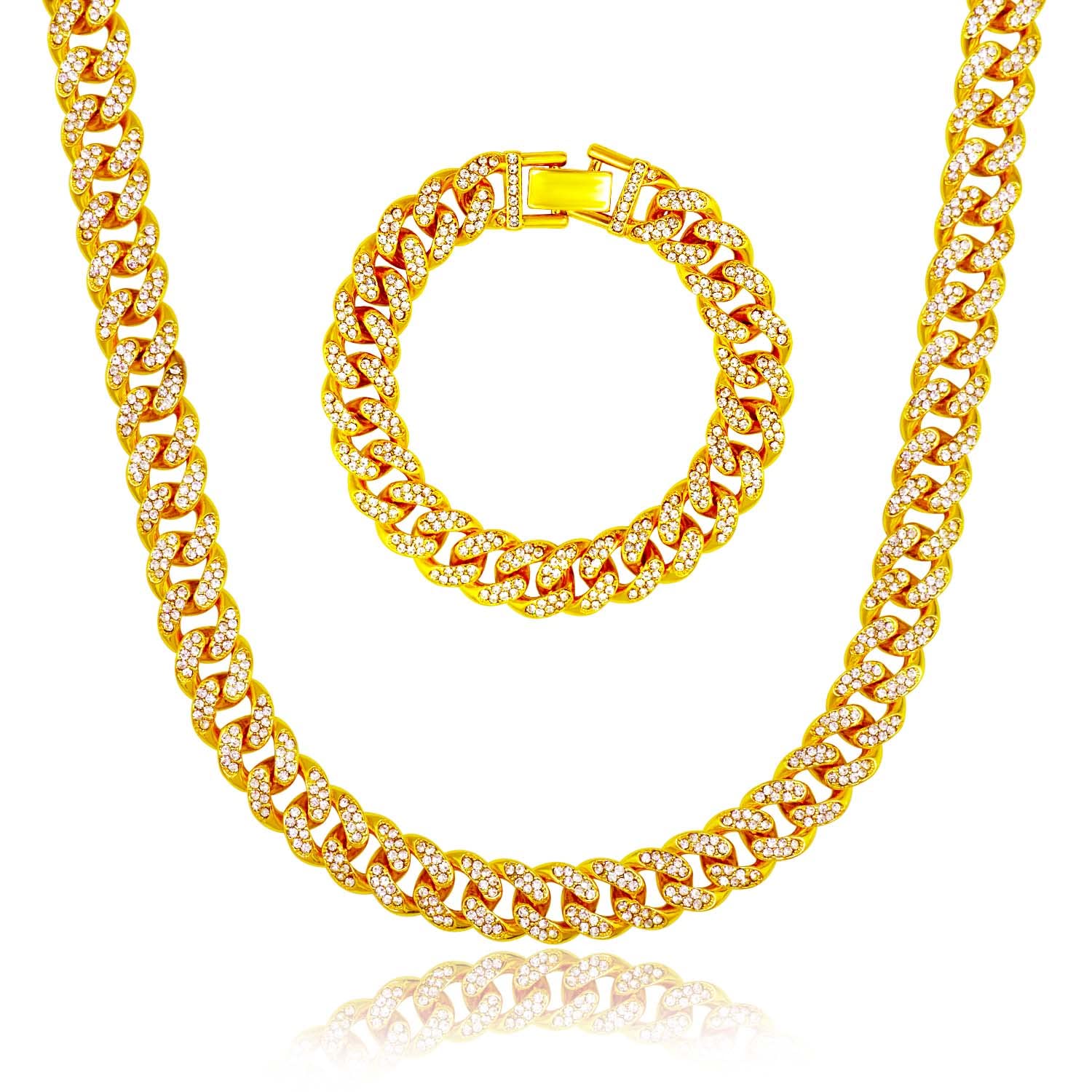 18K Gold & Silver Cuban Link Chains for Men - Miami Cuban Necklace & Bracelet Set - Hip Hop Jewelry for Parties, Gifts & Everyday Wear