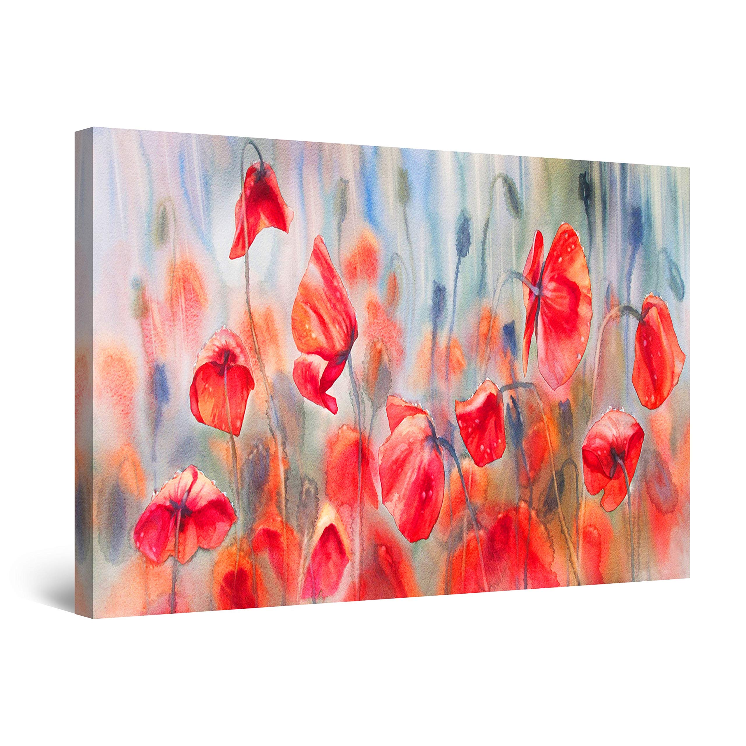 Startonight Abstract Watercolor Poppies Red Flowers Canvas Wall Art - Framed 24x36 Inch Modern Home Decor for Living Room, Bedroom & Office