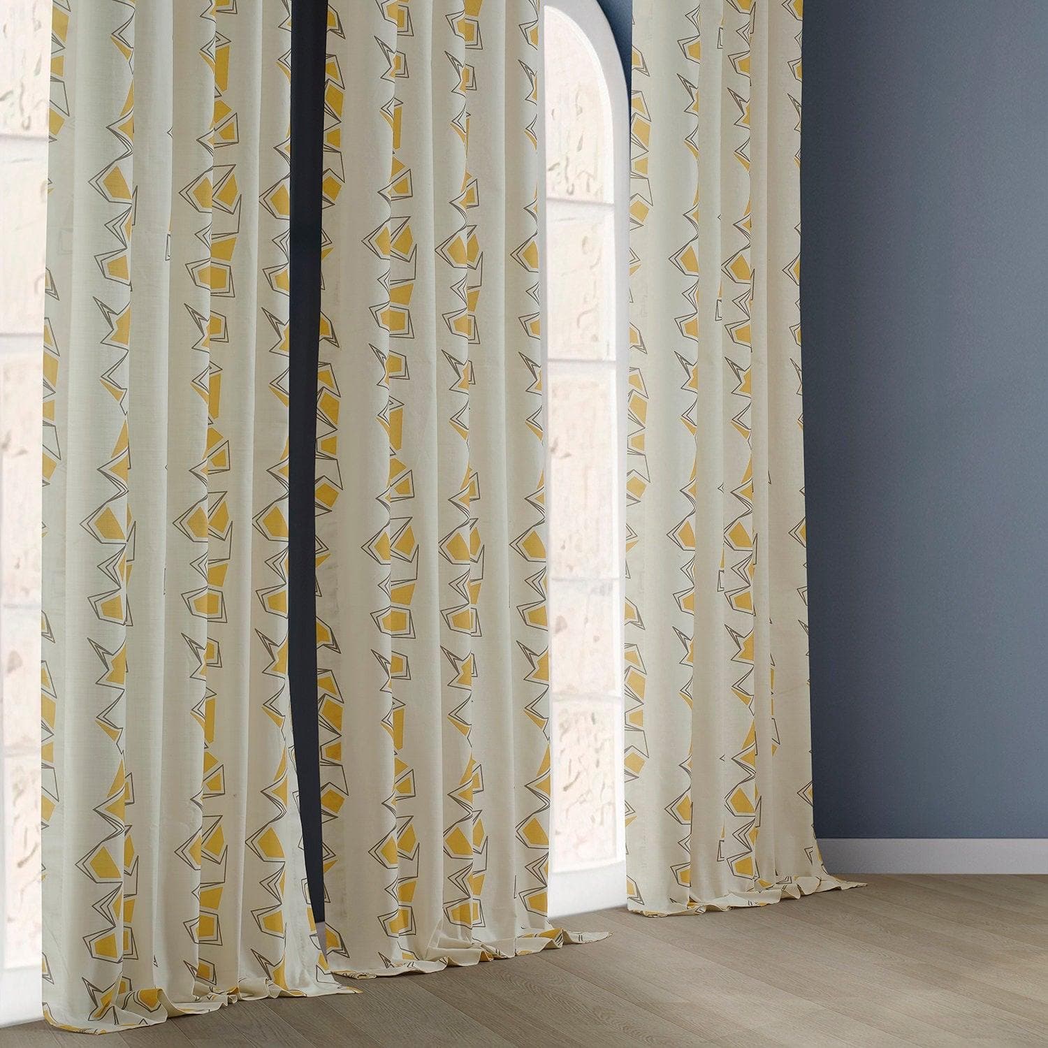 Rock & Roll Marigold Abstract Textured Printed Cotton Curtains for Living Room & Bedroom - Boho Chic Window Treatments for Home Decor