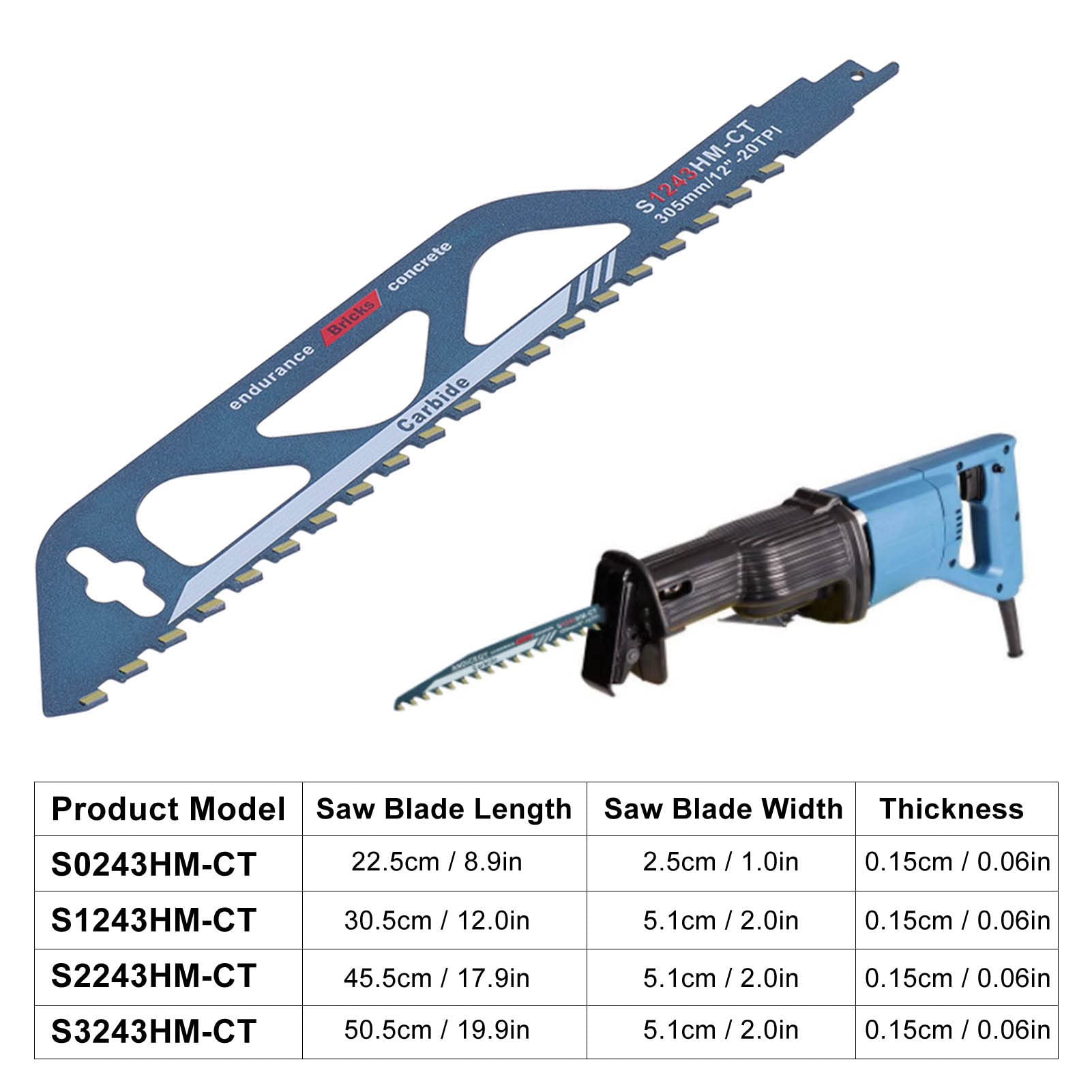 Premium Tungsten Carbide Reciprocating Saw Blades for Woodworking - High Efficiency, Easy Installation - Ideal for DIY Projects, Carpentry & Home Renovations (Model S1243HM)