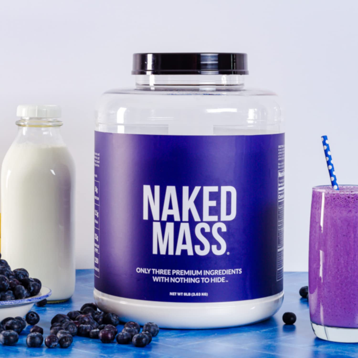 Naked Mass Natural Weight Gainer Protein Powder - 8 LB Bulk, GMO Free, Gluten Free & Soy Free, No Artificial Ingredients - 1,250 Calories per Serving | Muscle Building & Post-Workout Recovery for Athletes & Bodybuilders