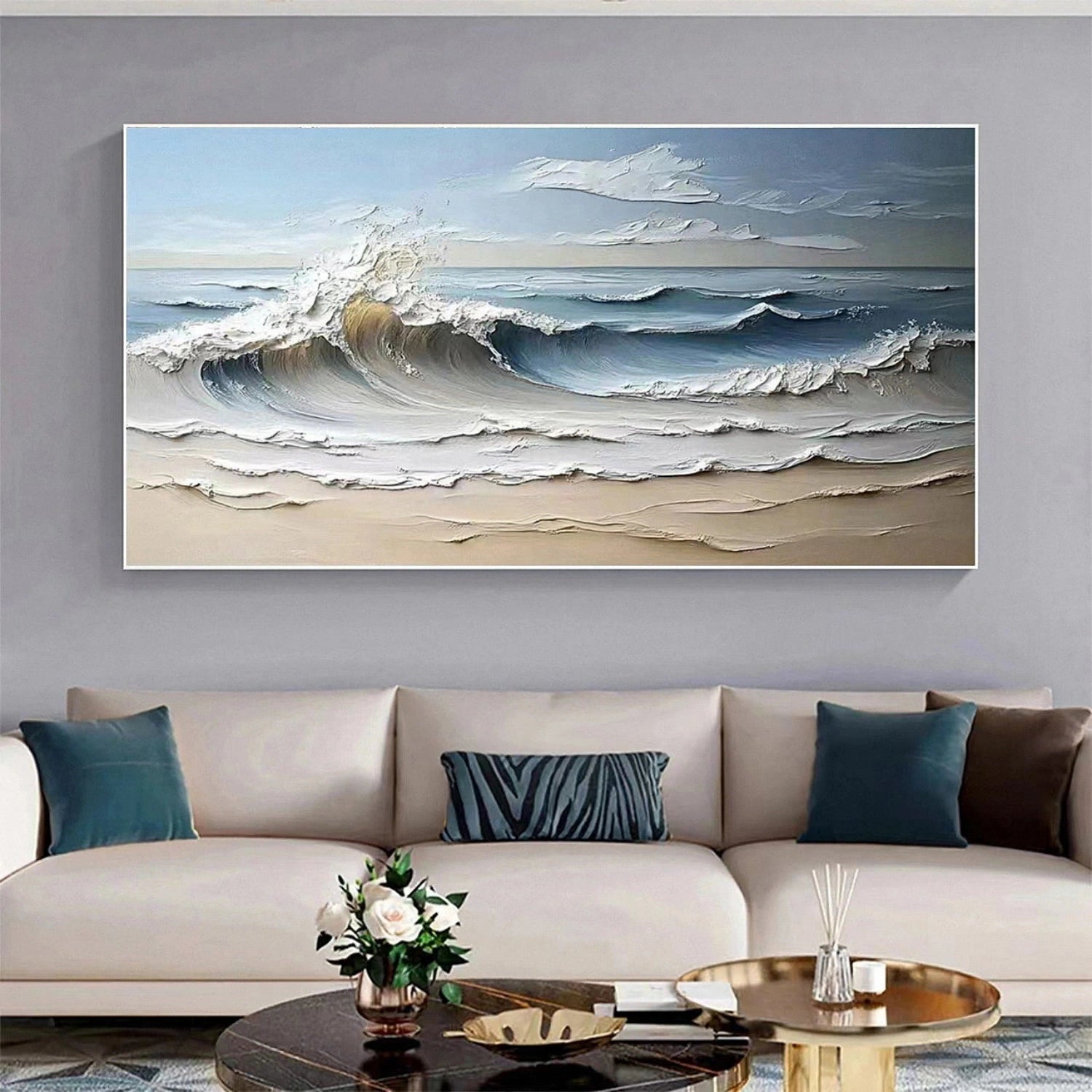 Ocean and Sky Painting #OS 240 - Stunning Handmade Wall Art for Home & Office Decor - Perfect for Living Room, Bedroom or Gift