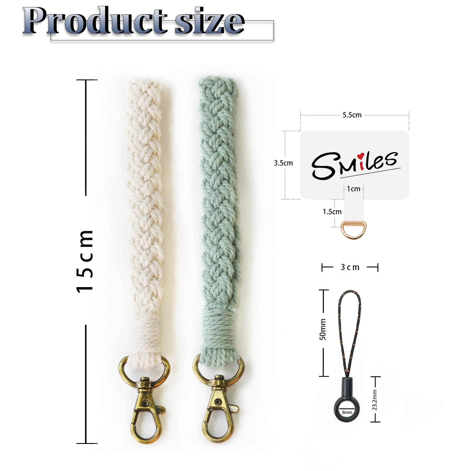 Boho Macrame Phone Wrist Strap - Anti-Loss Phone Lanyard with Tether Tab, Adjustable Phone Bracelet Strap (Green & White Set) for iPhone, Samsung, Smartphones - Perfect for Travel, Shopping, Outdoor Activities
