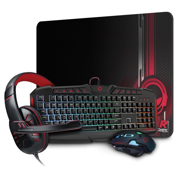 HyperGear 4-in-1 Gaming Kit - Mechanical Keyboard, RGB Mouse, Noise-Canceling Headphones & Large Mousepad (Red Dragon Edition) - Perfect for PC Gaming, Streaming & Esports Tournaments