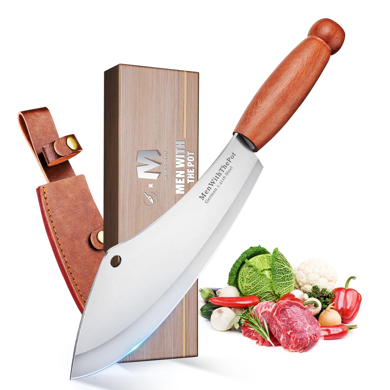 Premium Butcher Knife - Heavy Duty Meat Cleaver for Kitchen & Camping - High Carbon Steel Chef Knife for Cutting Meat, Vegetables & Bones - Perfect Gift for Men, Fathers & Home Cooks (Great for BBQ, Hunting & Outdoor Cooking)