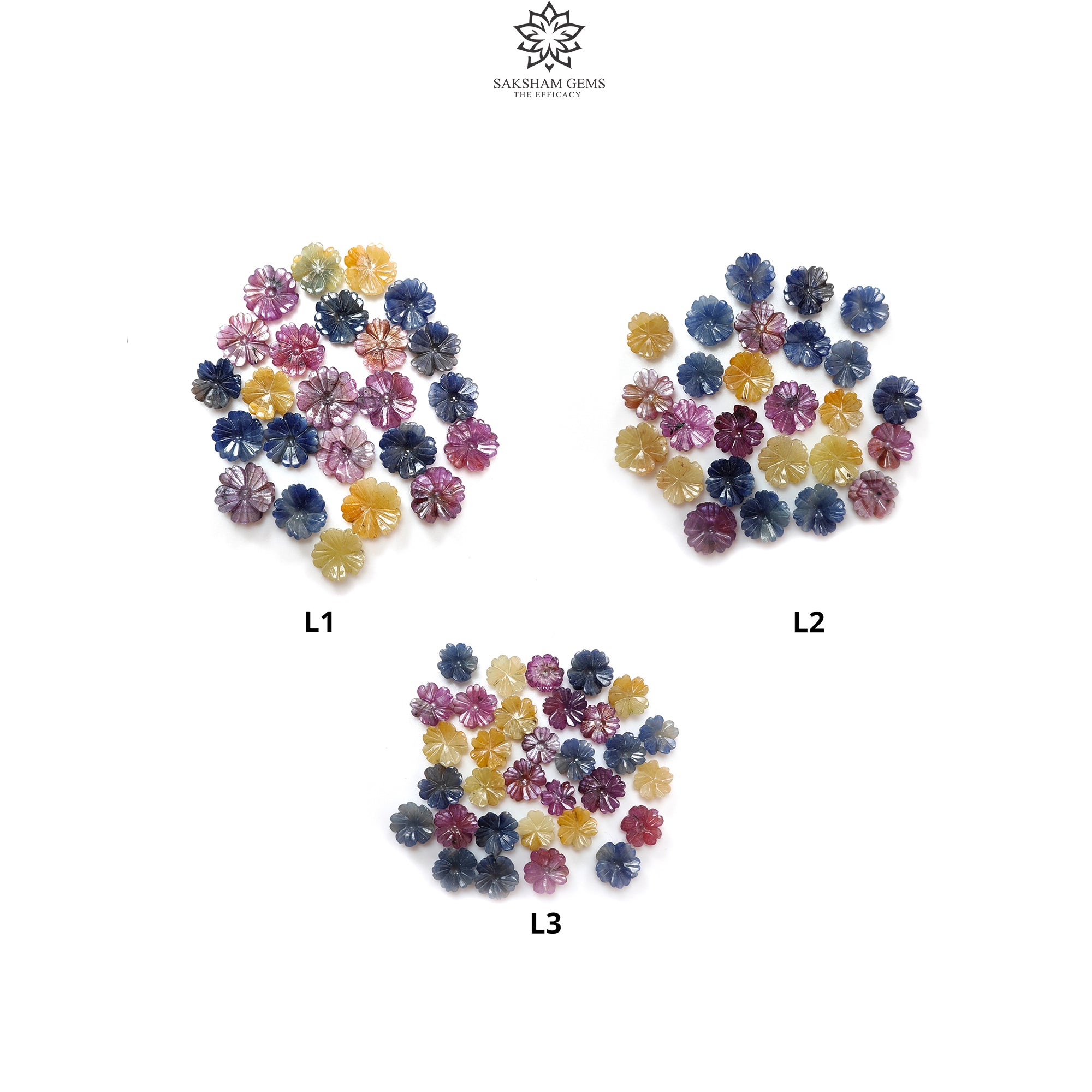100% Natural Multi Sapphire Gemstone Flower Carving - Hand Carved Jewelry Making Supplies for Necklaces, Rings & DIY Crafts | Perfect for Bohemian Style Accessories & Gift Giving