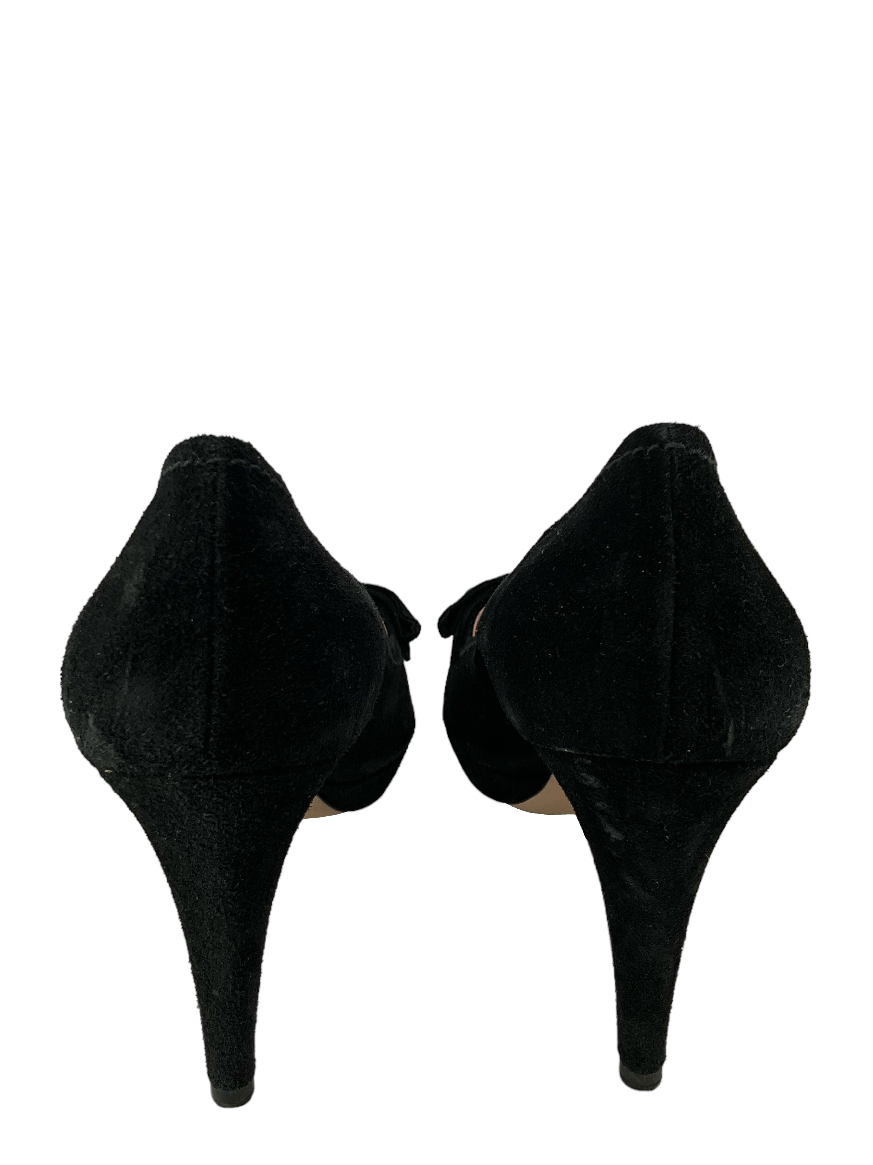 Prada Black Suede Platform Pumps with Bow - Women's Size 8.5 US | Luxury High Heel Dress Shoes for Weddings, Parties & Formal Events