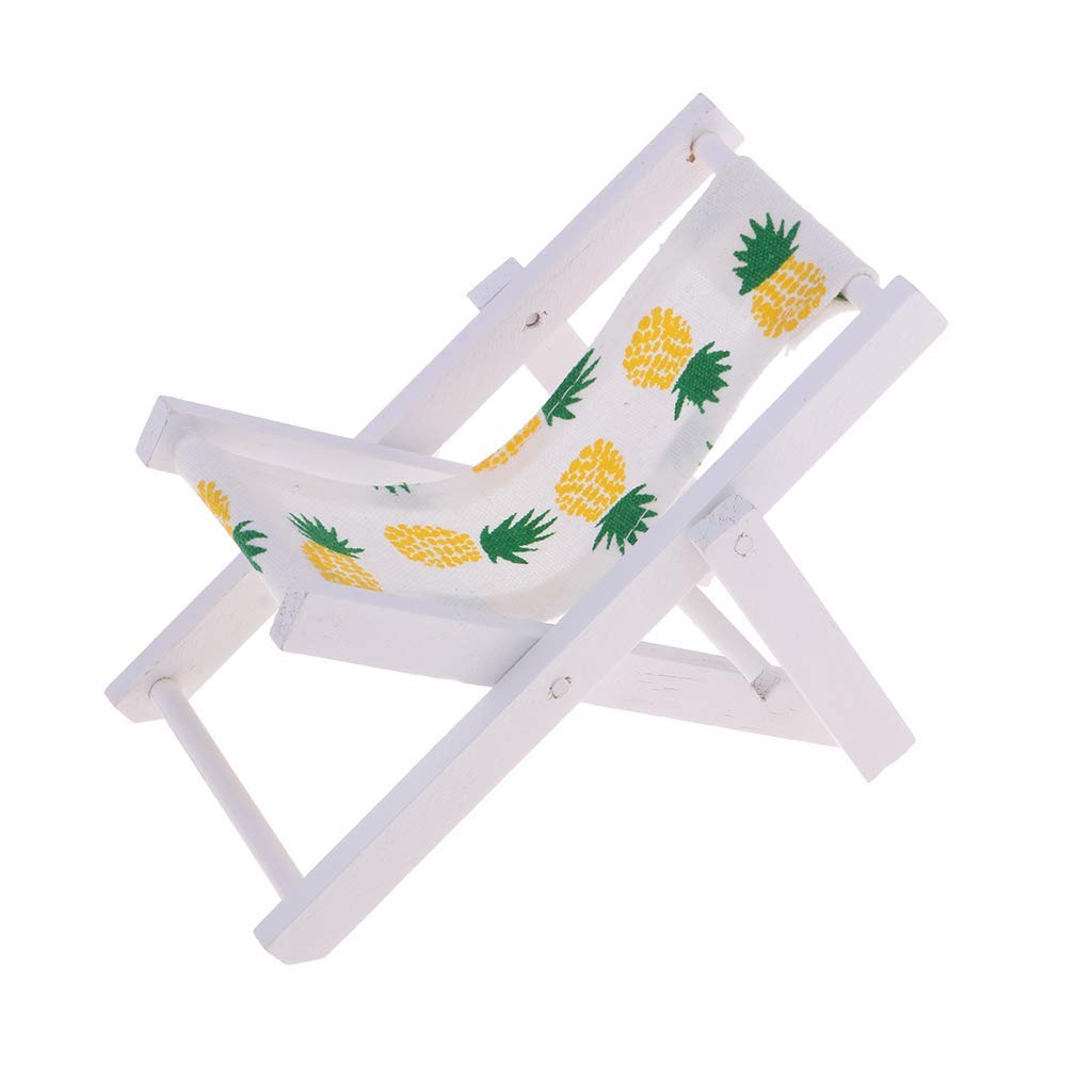 1:6 Scale Miniature Wooden Lounge Chair - Foldable Dollhouse Beach Chaise Longue for Dolls, Pineapple Design - Perfect for Dollhouse Furniture, DIY Projects & Beach Scene Decoration