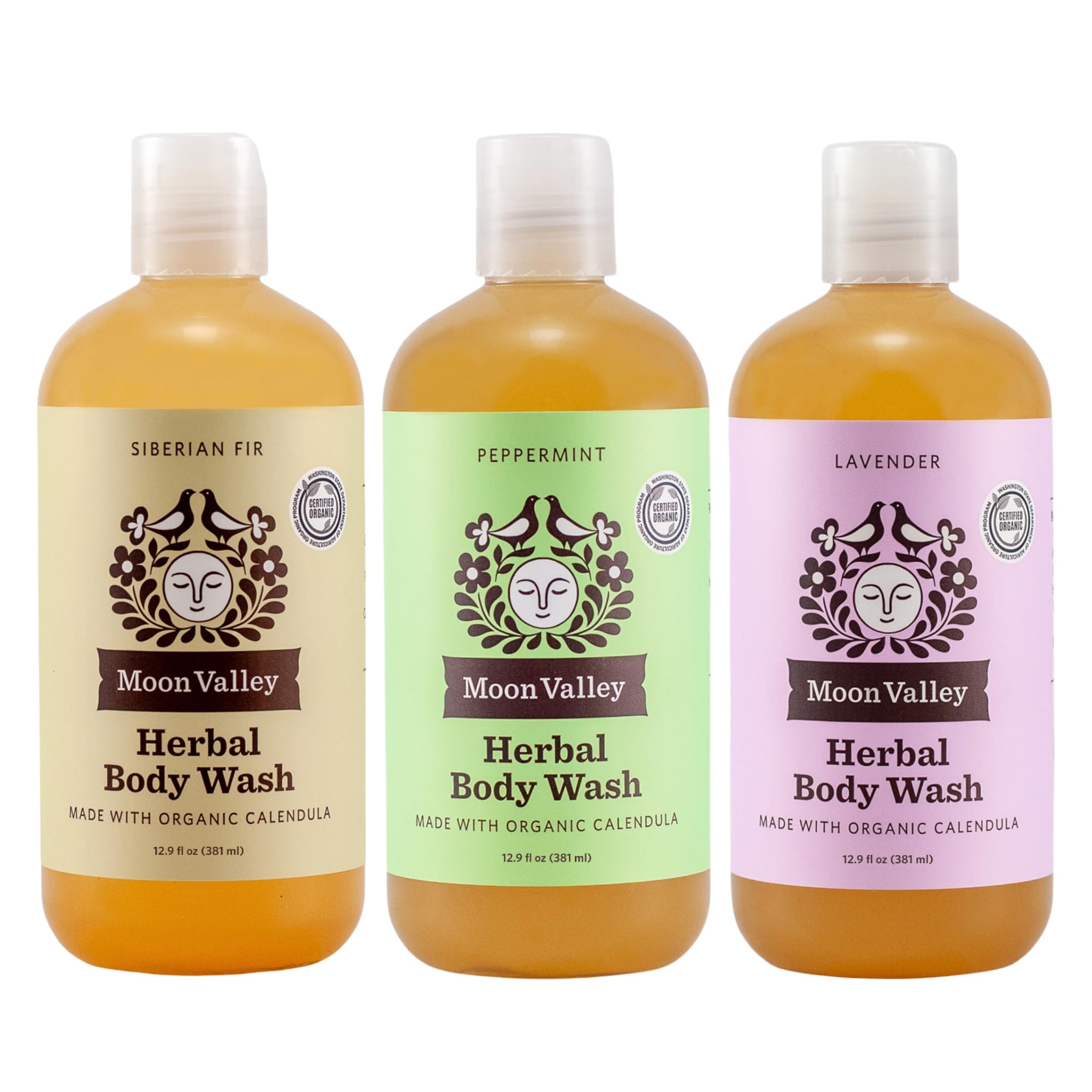 **Moon Valley Organics Herbal Body Wash - Lavender, Peppermint & Siberian Fir | All-Natural, Vegan, Paraben-Free with Moisturizing Essential Oils | 3-Pack Variety Set for Relaxation, Aromatherapy & Daily Skincare**