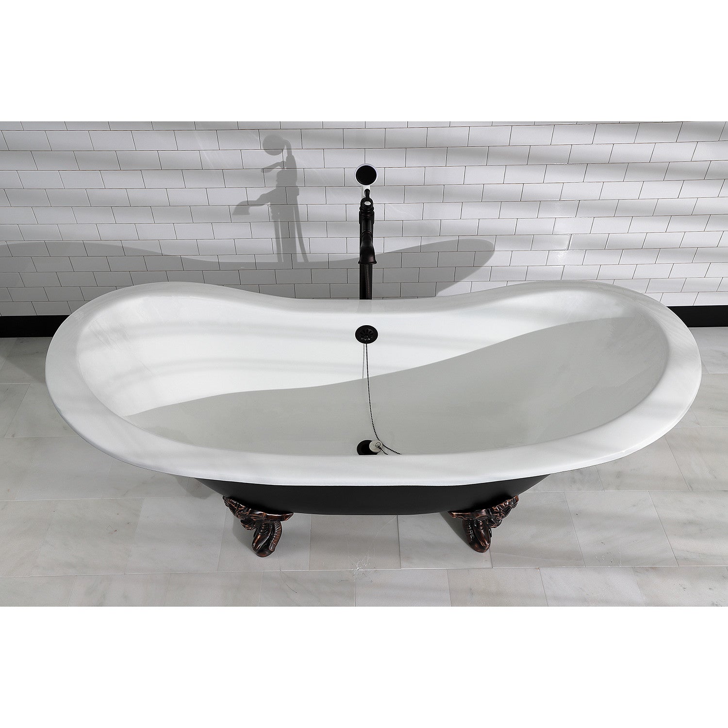 Aqua Eden 72 Inch Cast Iron Oval Double Slipper Clawfoot Bathtub - No Faucet Drillings - Black, White & Oil Rubbed Bronze Options | Vintage Style Freestanding Tub for Bathroom Remodel, Spa Retreat & Luxury Home Decor