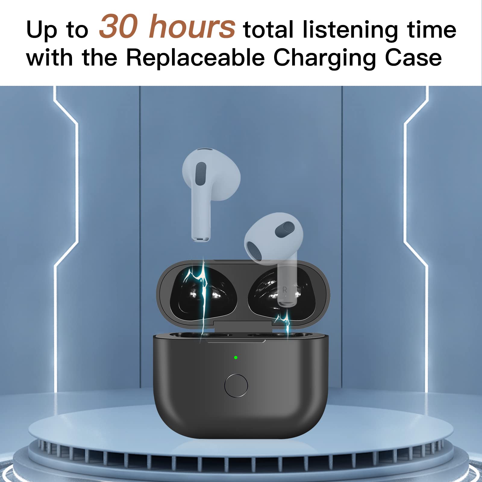 Wireless Charging Case Replacement for AirPods 3rd Generation - Bluetooth Pairing Sync Button, Compatible with AirPod 3 (No Earbuds Included) - Perfect for Travel, Workouts & Daily Use - Black