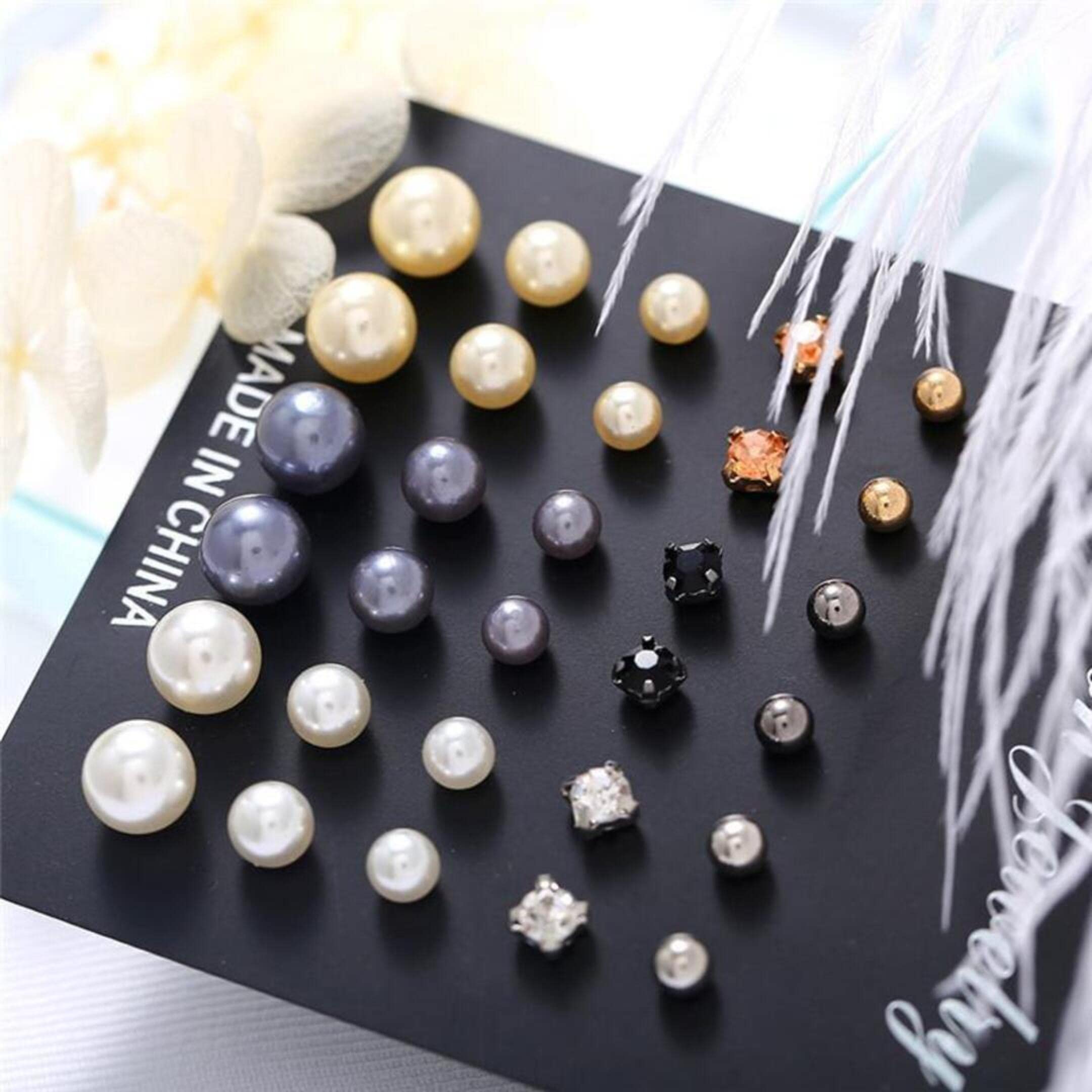ANNACREATIONS Korean Fashion Jewelry Set - 15 Pairs Stud & Pearl Rhinestone Earrings for Women & Girls | Trendy Accessories for Party, Wedding & Daily Wear