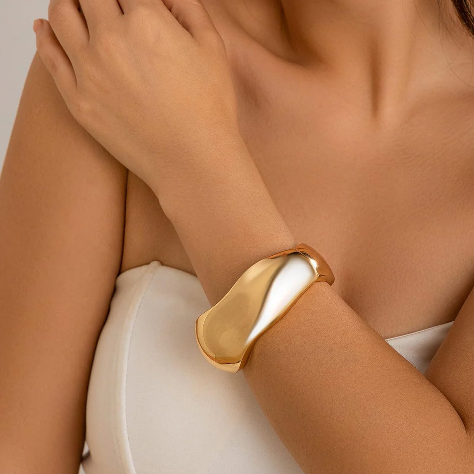 Chunky Gold and Silver Bangle Bracelets for Women - Thick Arm Cuff Wrist Wrap Bracelet Jewelry - Perfect for Parties, Weddings, and Everyday Fashion Accessories