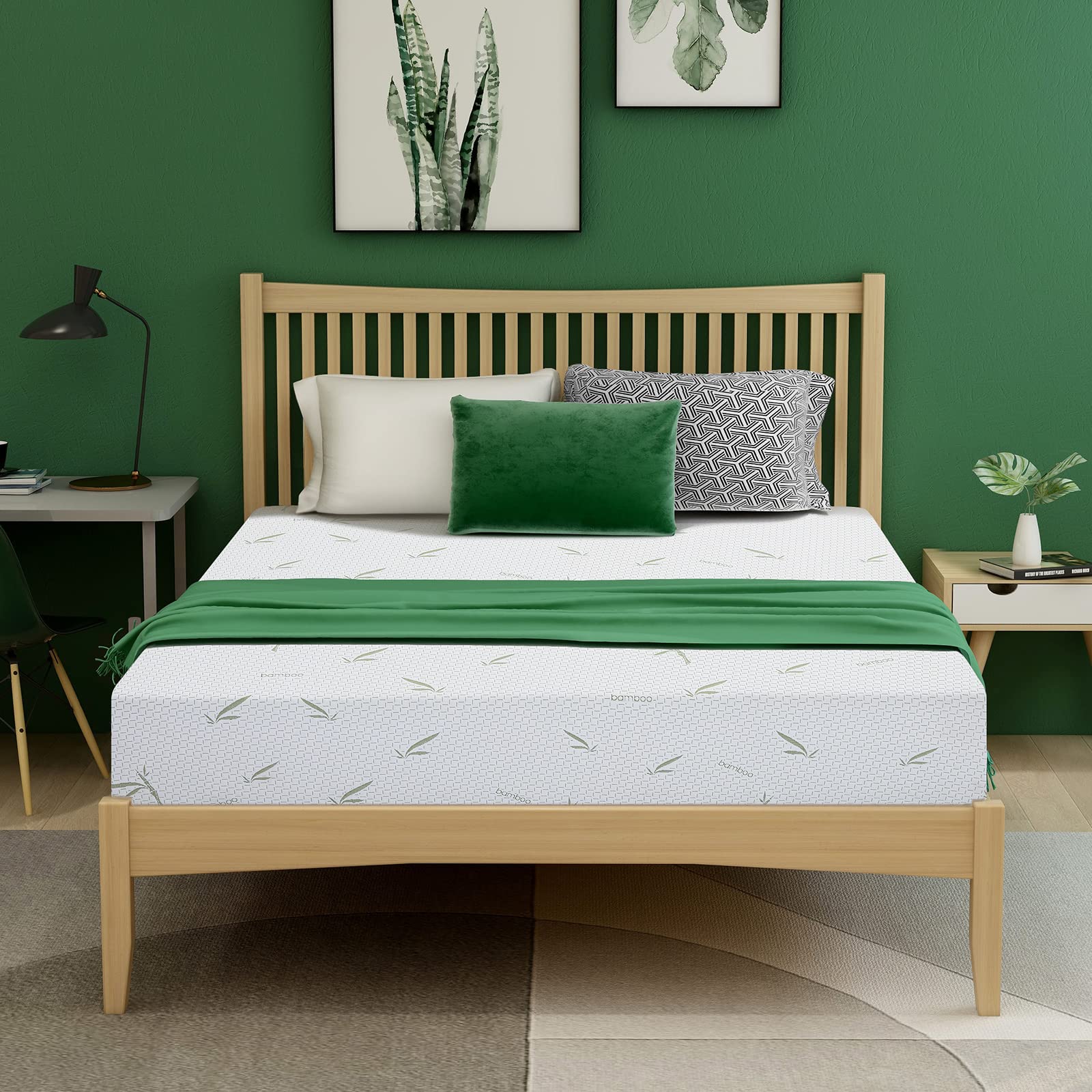 10 Inch Twin XL Memory Foam Mattress in a Box - CertiPUR-US Certified, Medium Firm Green Tea Gel for Pressure Relief, Breathable Bamboo Cover, Made in USA - Perfect for Guest Rooms, Dorms & Small Apartments (White)