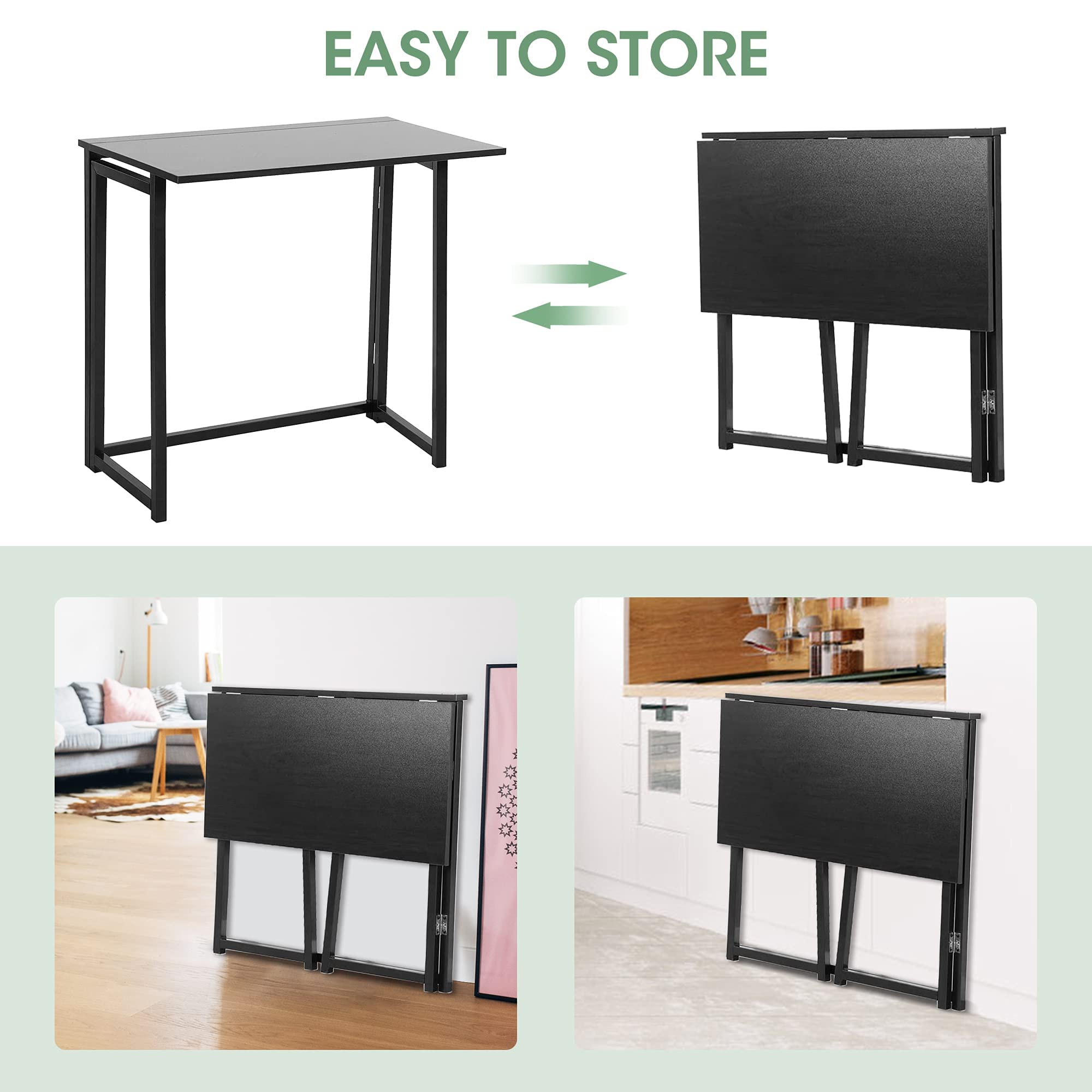 31.5 Inch Folding Computer Desk - No Assembly Small Home Office Desk with Sturdy Metal Frame, Space Saving Foldable Laptop Table (31.5x17.8x28.7 Inches, Black) - Perfect for Small Apartments, Dorm Rooms & Compact Workspaces