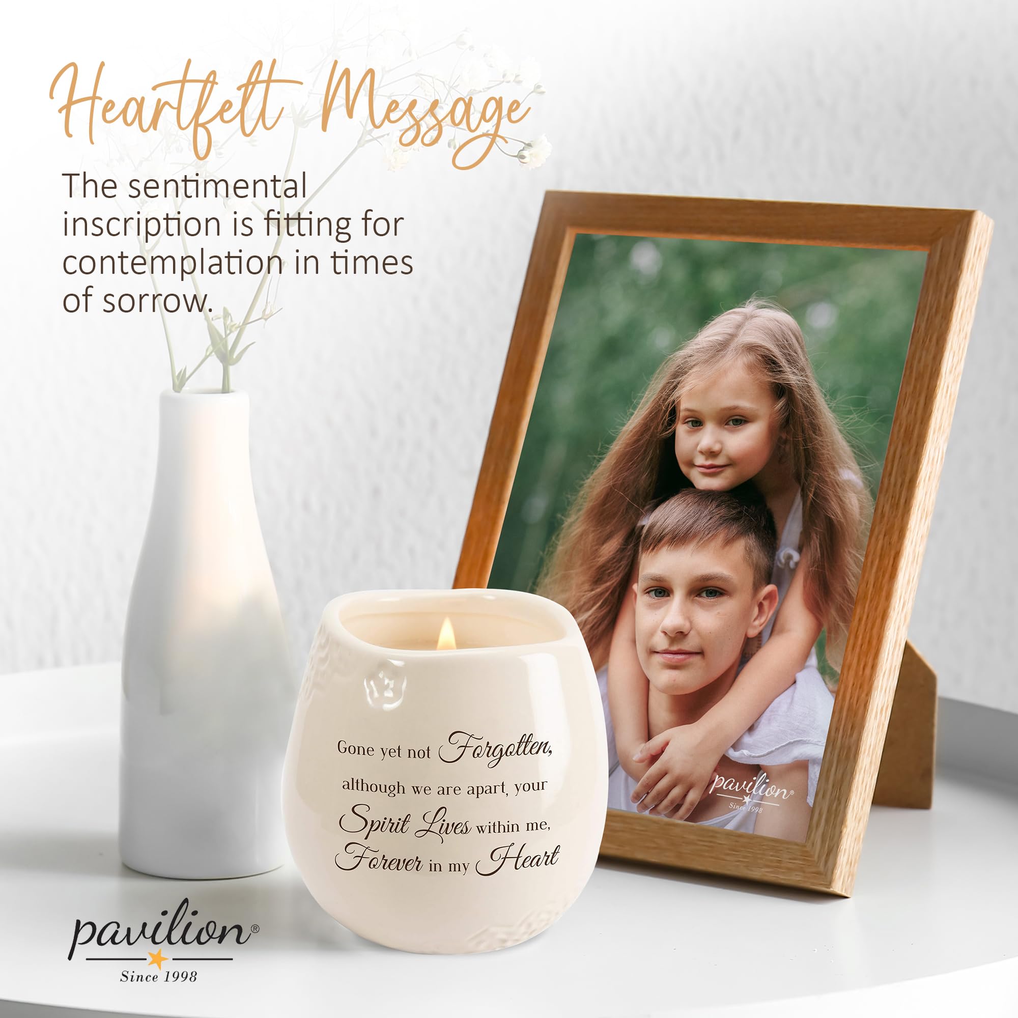 White Ceramic Candle Holder - 8 Oz Soy Wax Candle with Tranquility Scent - Printed Love Theme Text - Memorial Gift for Loved Ones | Home Decor, Sympathy Gift, Memorial Service, Healing Ritual