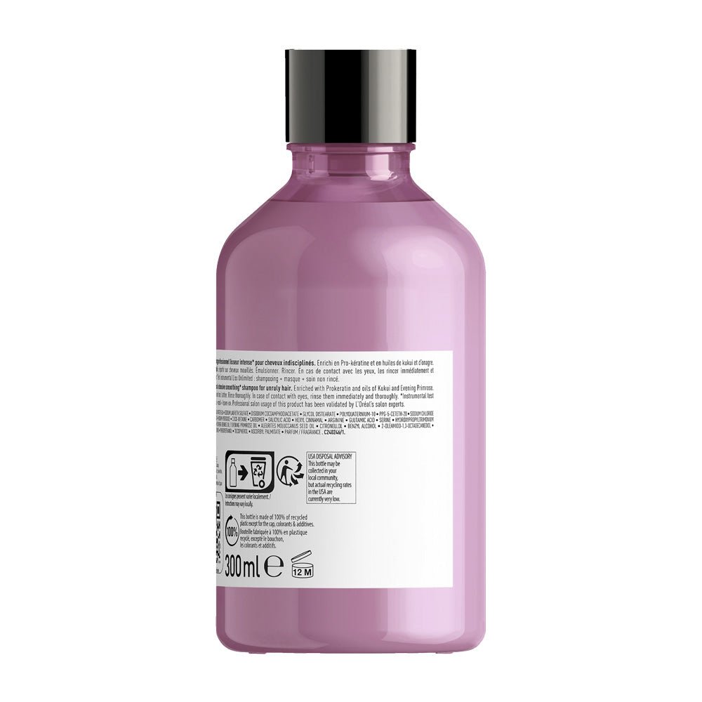 L'Oreal Professionnel Serie Expert Liss Unlimited Smoothing Shampoo 300ml - Frizz Control & Shine for Straight Hair - Perfect for Daily Use at Home or Salon