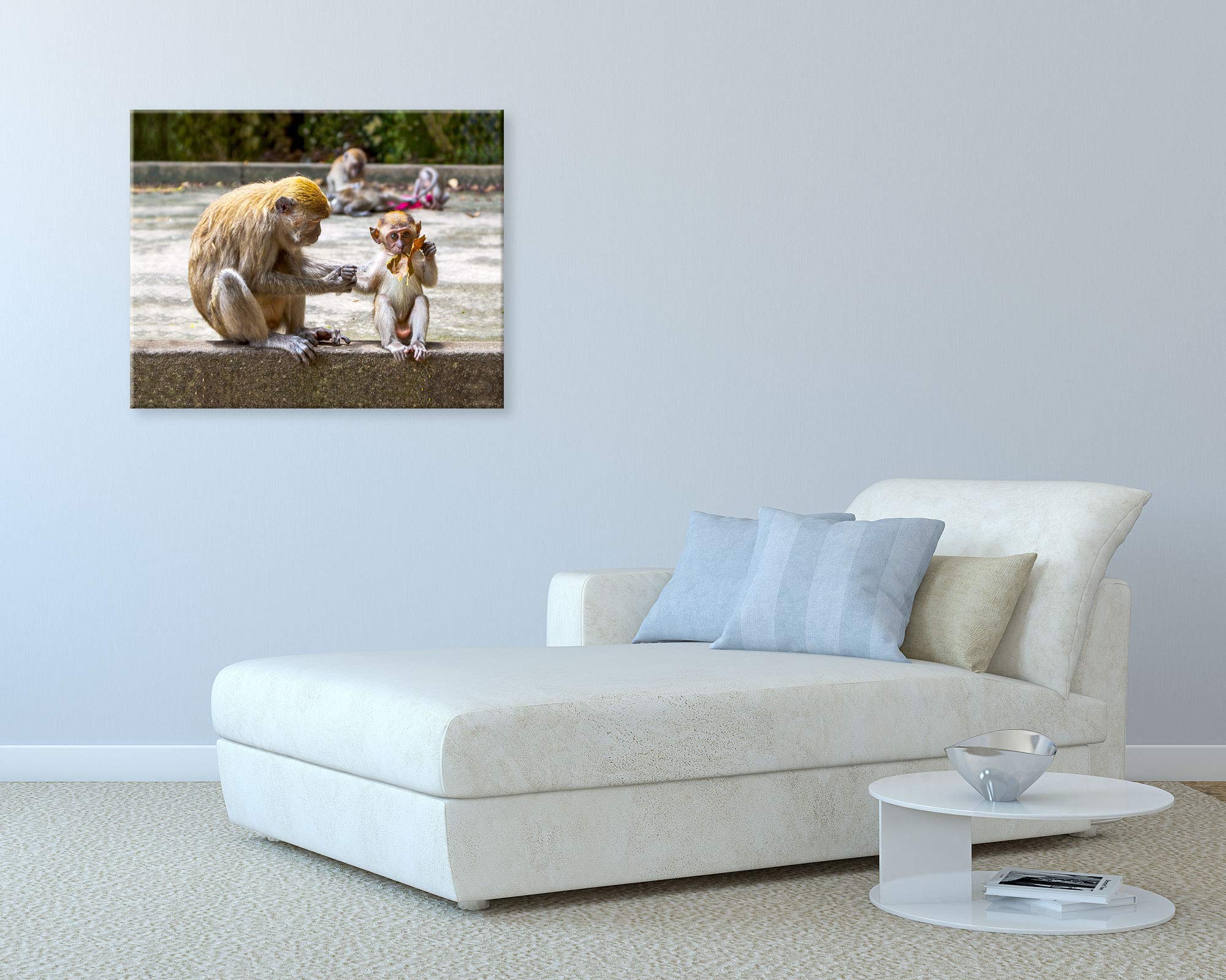 Monkey Wall Art Photography - Macaques Mother and Baby Print - Wildlife Home Decor for Living Room, Nursery & Office