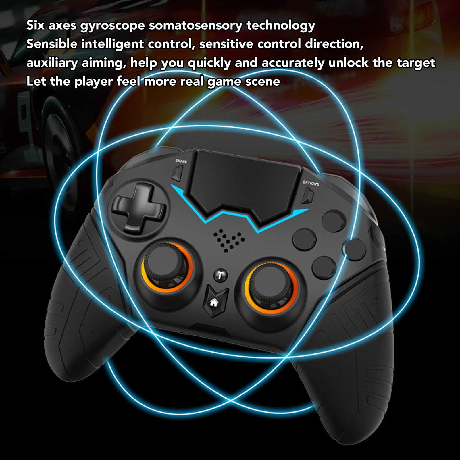 Wireless Game Controller with Silicone Grip, Macro Light & Gyroscope Sensor - Compatible with PS3, PC & iOS - Perfect for Gaming, Streaming & Esports Tournaments