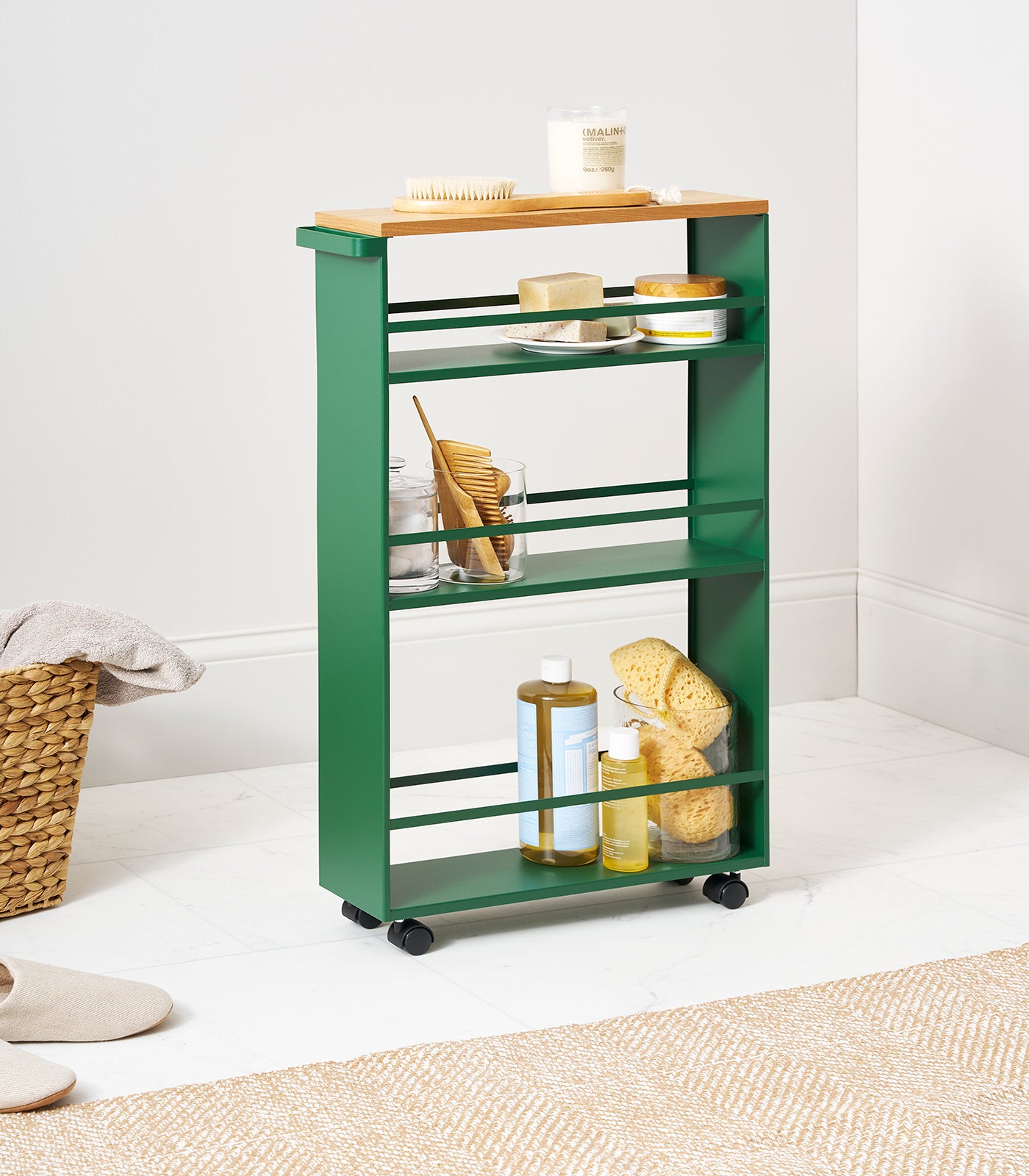 Compact Slim Storage Cart with Wheels - 32 Inch Height, Durable Steel Frame - Perfect for Kitchen, Bathroom, Office, or Garage Organization