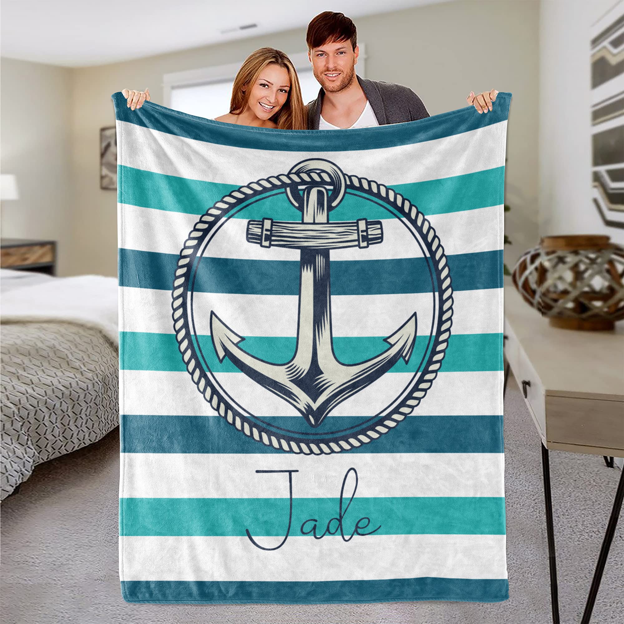 Personalized Boat Name Blanket - Custom Nautical Blanket with Anchor Design - Perfect Gift for Sailors & Boating Enthusiasts - Great for Yacht Parties, Marine Decor & Cozy Nights on Board