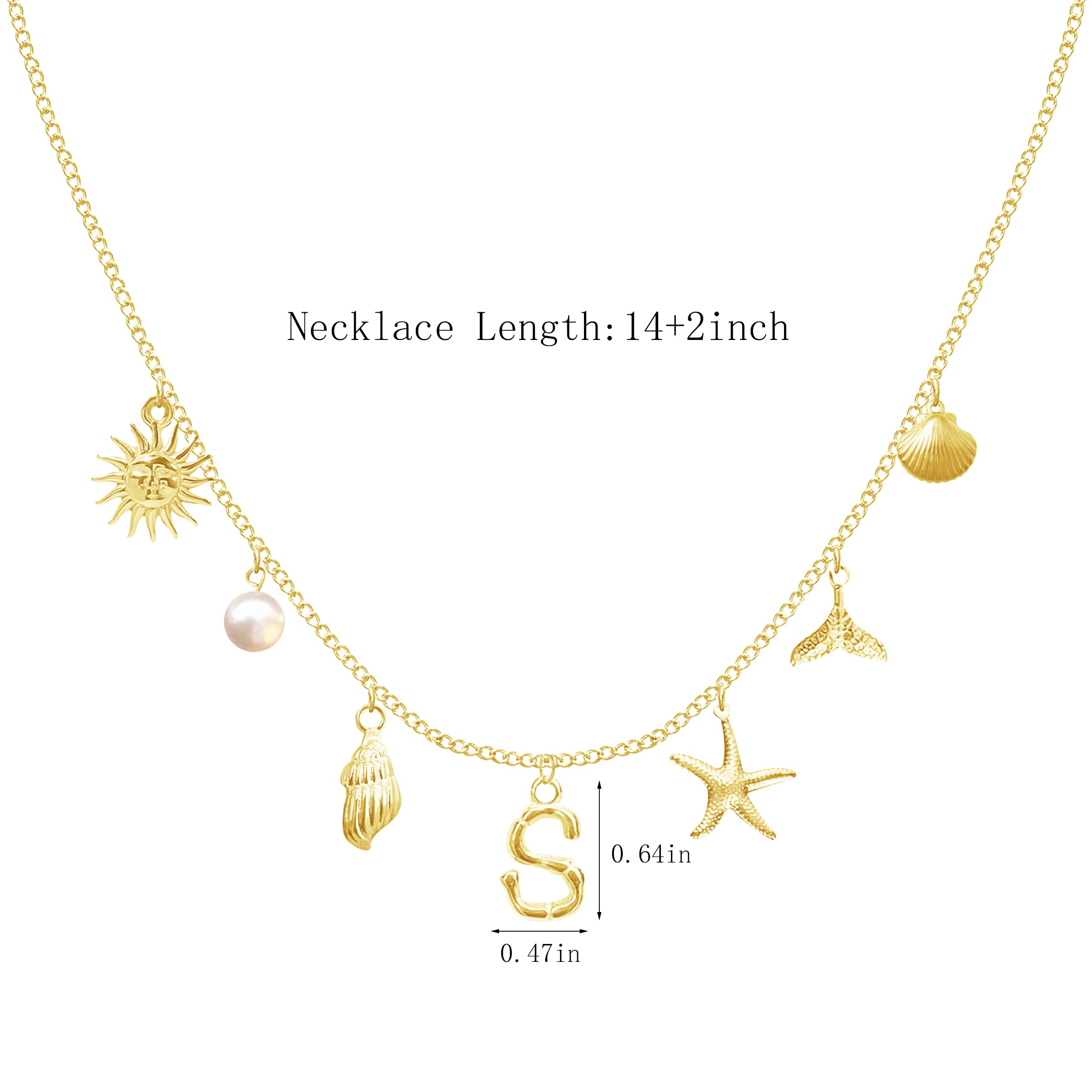 HUASAI Initial Charm Necklace for Women - Beach Starfish & Shell Pearl Pendant Boho Surfer Jewelry - Perfect for Summer Vacations, Beach Weddings & Birthday Gifts