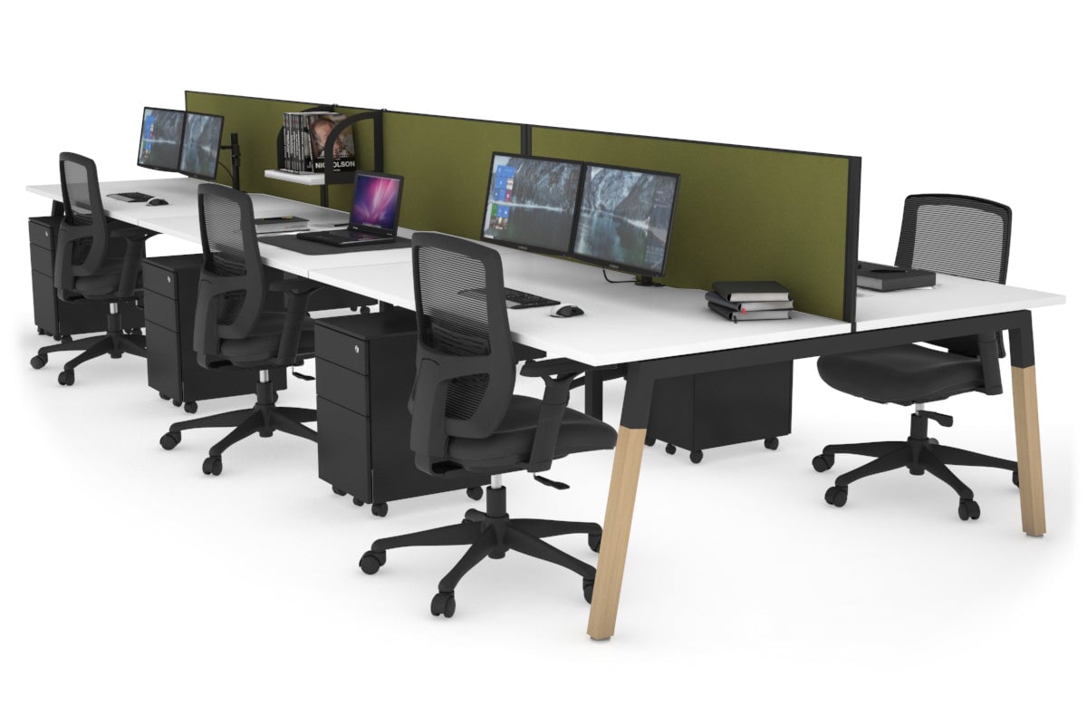 6-Person Office Workstation with Quadro A Legs & Wood Cross Beam - 1200L x 800W Cable Management Desk for Collaborative Workspaces
