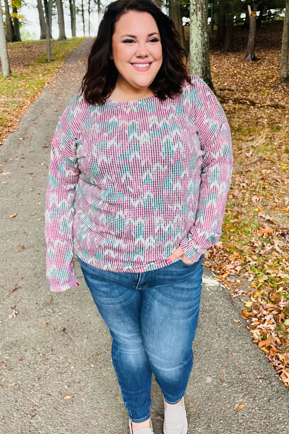 Vintage Two-Tone Knit Top for Women - Magenta & Teal Retro Pullover Sweater | Perfect for Casual Outfits, Fall Layering & Boho Fashion