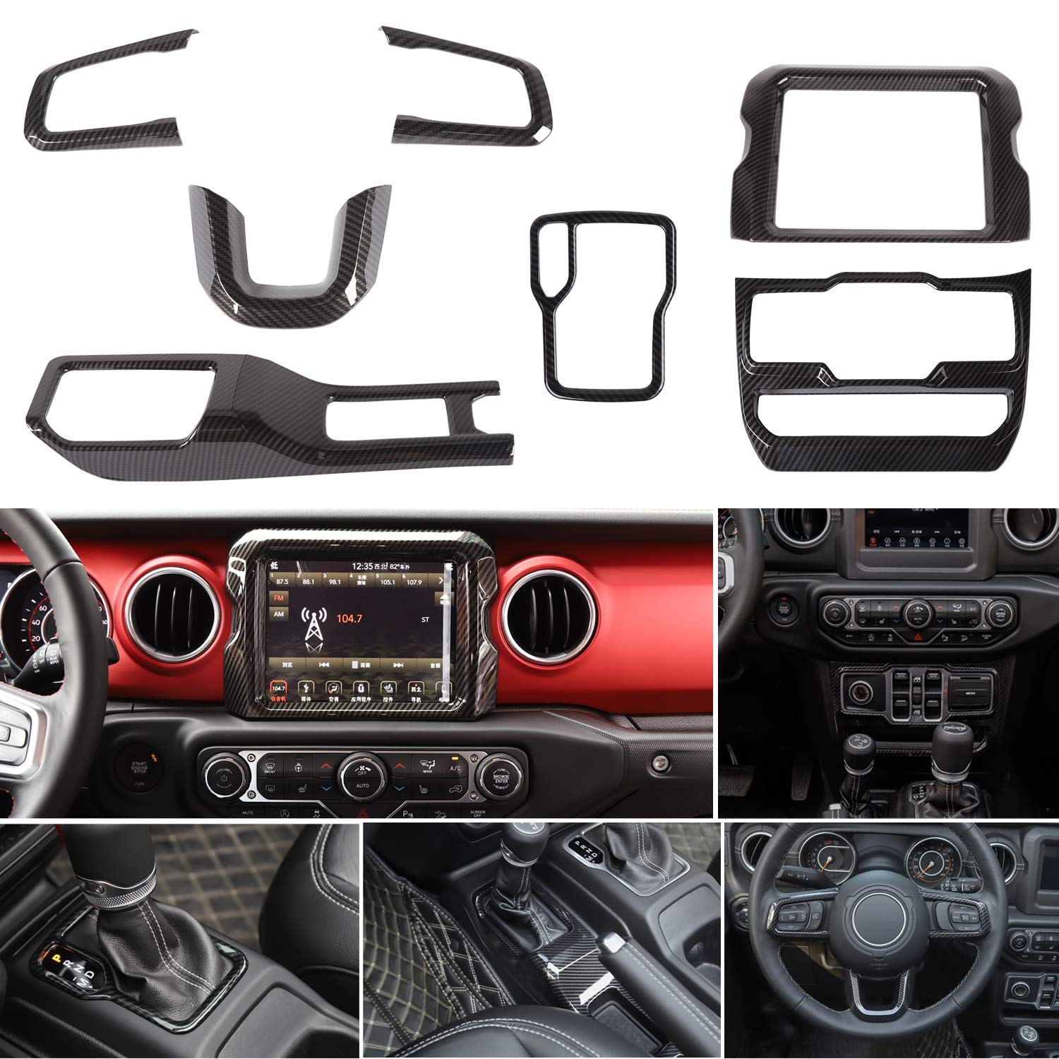 Carbon Fiber Interior Trim Kit for Jeep Wrangler JL/JLU & Gladiator JT (2018-2023) - 7-Piece Set with 8.4