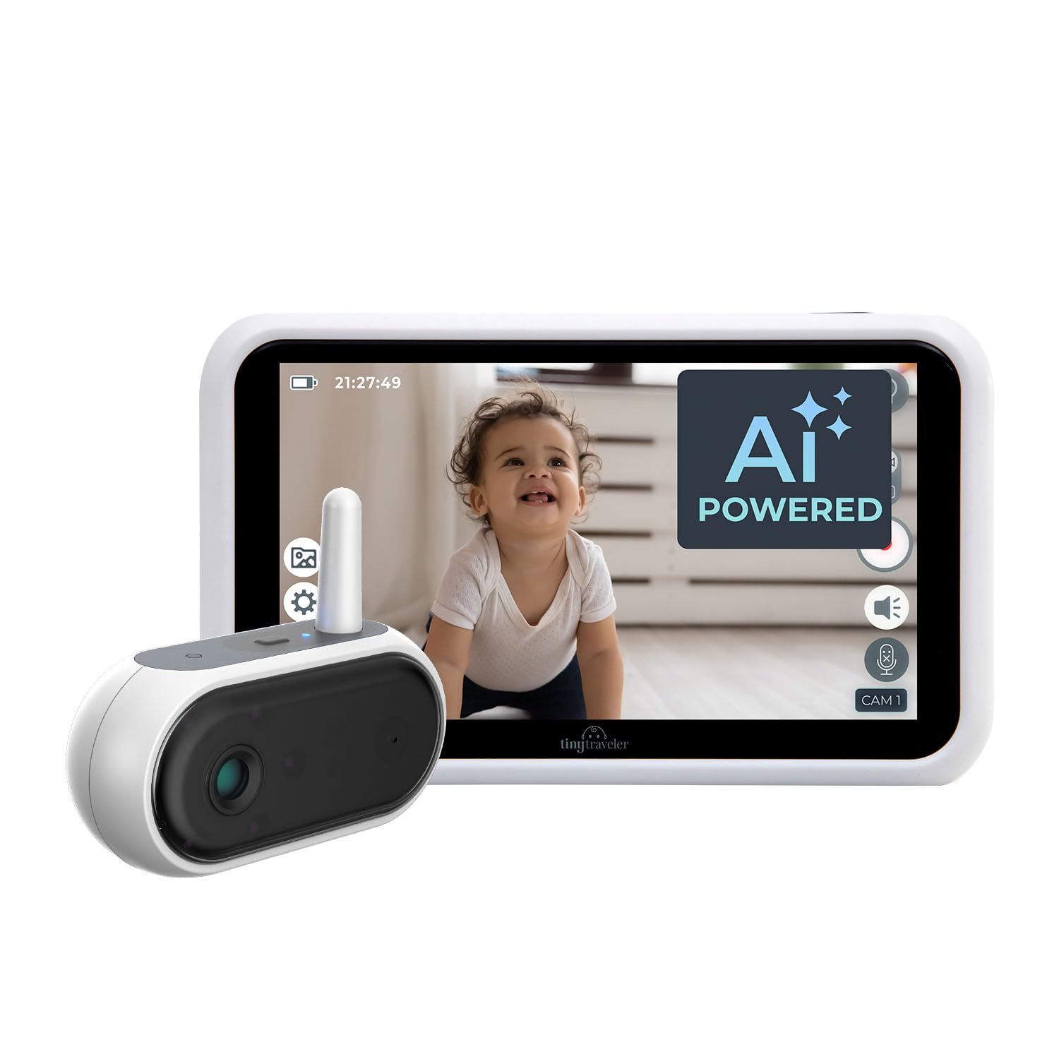 Tiny Traveler AI Smart Wireless Baby Car Monitor - AI-Powered Safety Alerts with Cry/Laugh/Stand Detection, Virtual Fence, 1000ft Long Range & Night Vision | Lullabies & Night Light for Safe Road Trips & Peace of Mind Parenting