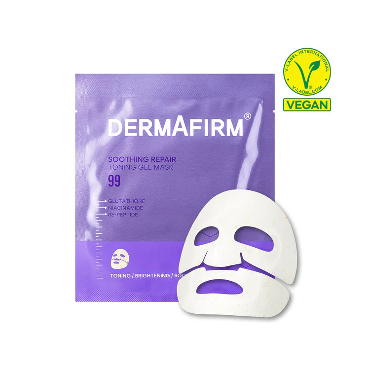 DERMAFIRM Soothing Repair Toning Gel Mask R4 (4 Sheets) - Hydrating & Calming Facial Sheet Mask for Sensitive Skin - Perfect for Post-Sun Care & Daily Skincare Routine