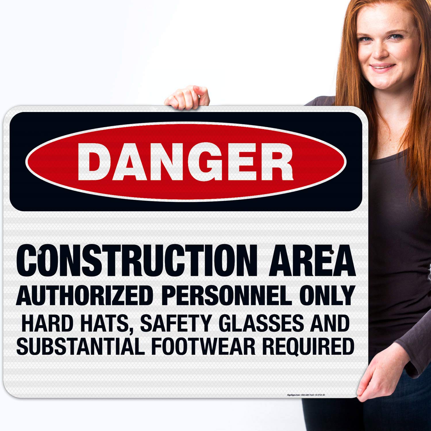 OSHA Approved Danger Sign - Construction Area Authorized Personnel Only with Safety Glasses Required | 24x30 Inches 3M EGP Reflective .080 Aluminum Sign | Fade Resistant for Indoor & Outdoor Use | Made in USA | Perfect for Construction Sites, Warehouses & Hazardous Work Areas