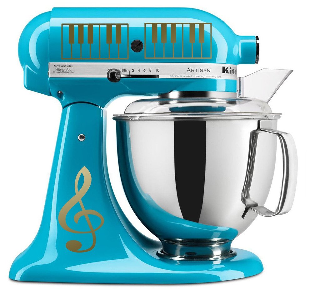 Treble Clef & Piano Keys Vinyl Decal Set - Gold Kitchen Mixer Stickers for Stand Mixers & Appliances - Perfect for Baking Enthusiasts & Music Lovers