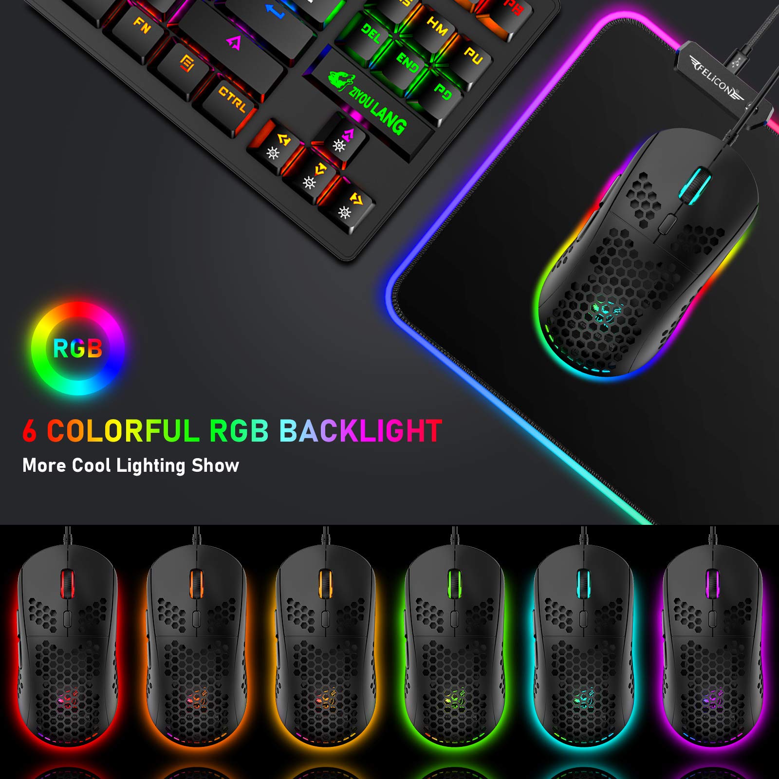 60% Wired Mechanical Gaming Keyboard & Mouse Combo - RGB Backlit for PC/Mac Gaming