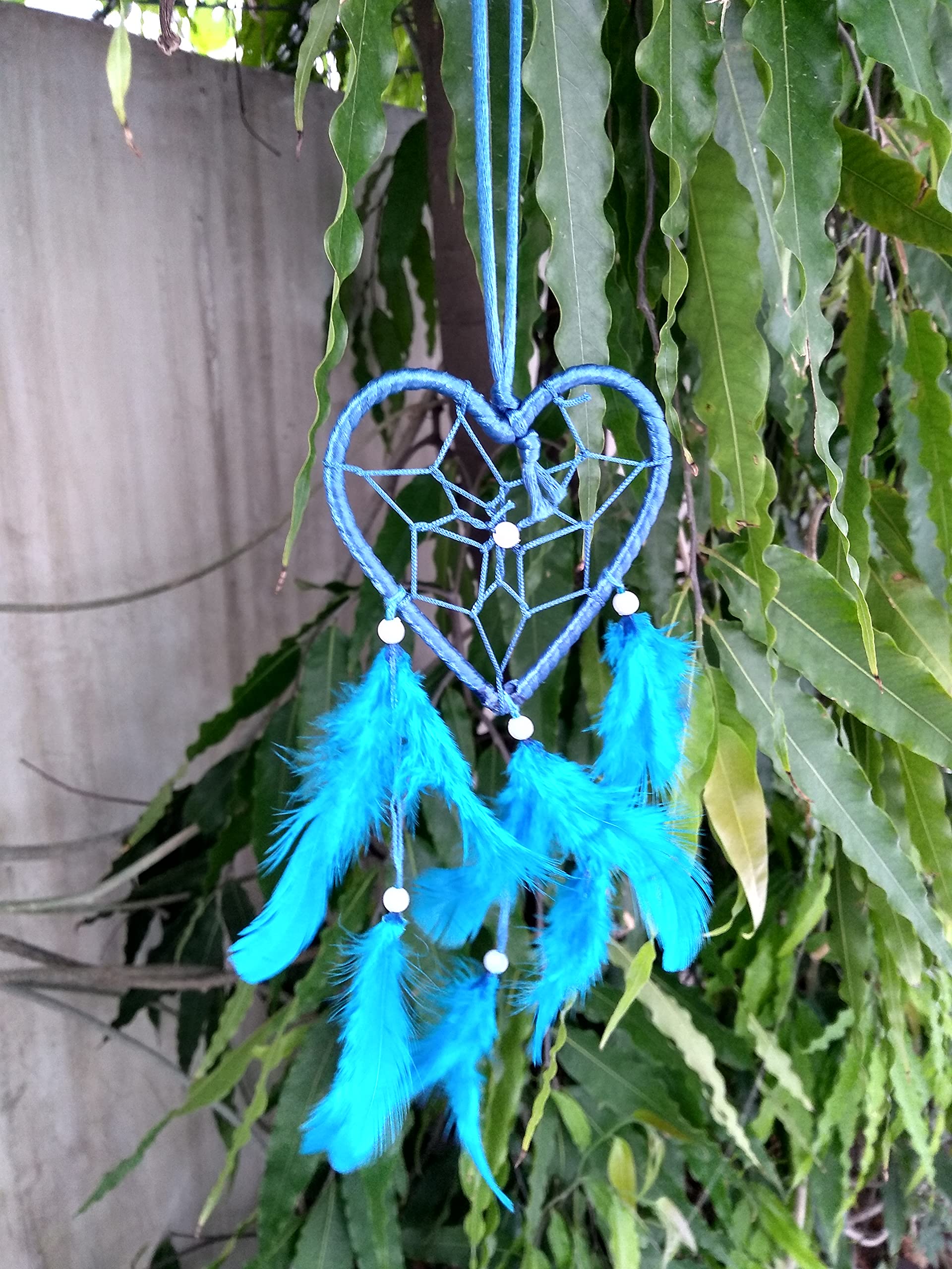 Handmade Dream Catchers Wall Decor - Blue Heart Feather Hanging Ornament for Bedroom, Nursery, Home & Car (3 Inch) | Perfect for Boho Decor, Baby Shower Gifts & Spiritual Protection